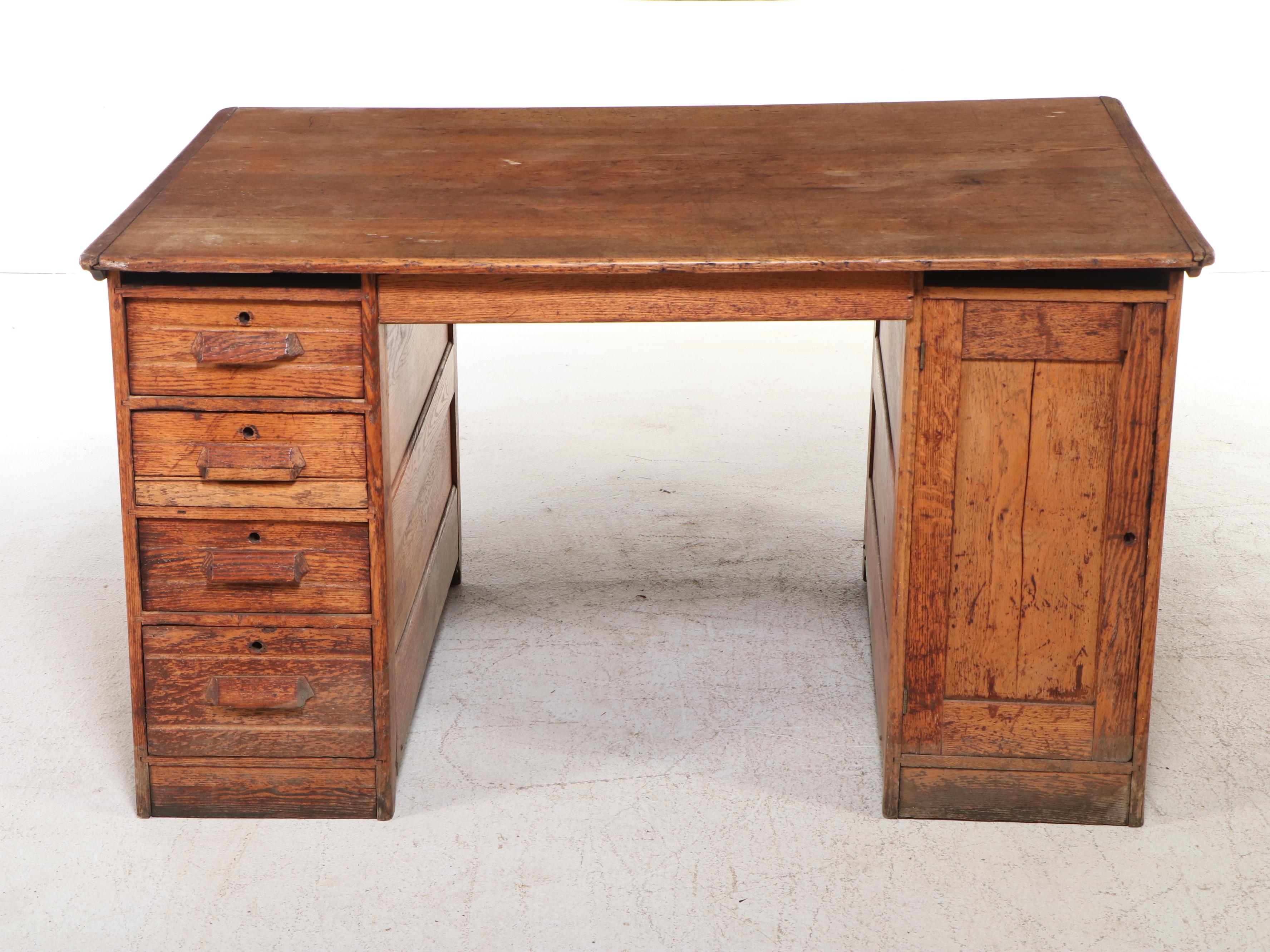 Oak Three-Piece Desk, 20th Century