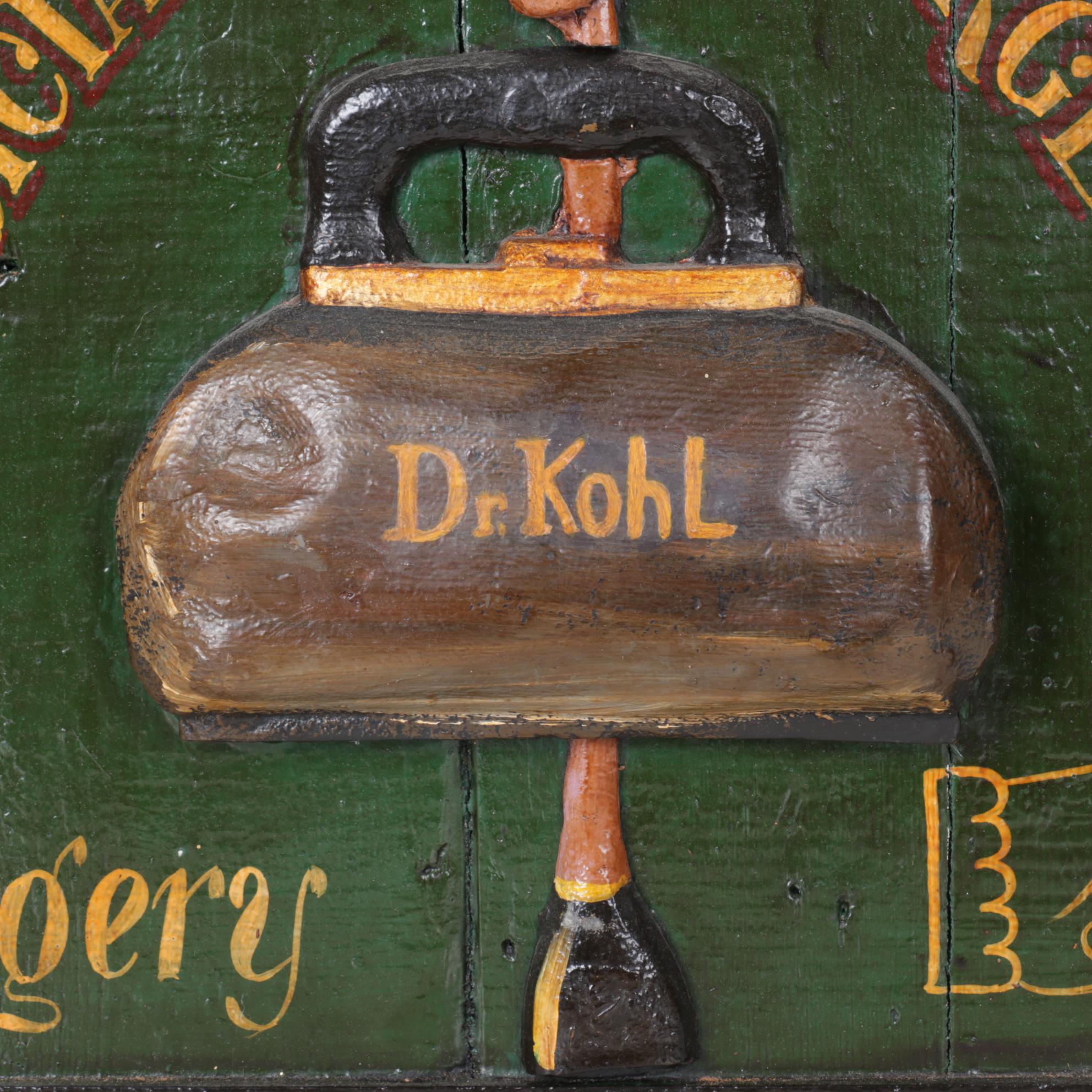 Hand-Painted "Dr. Kohl" Surgeon's Office Sign, Early to Mid 20th C. Style