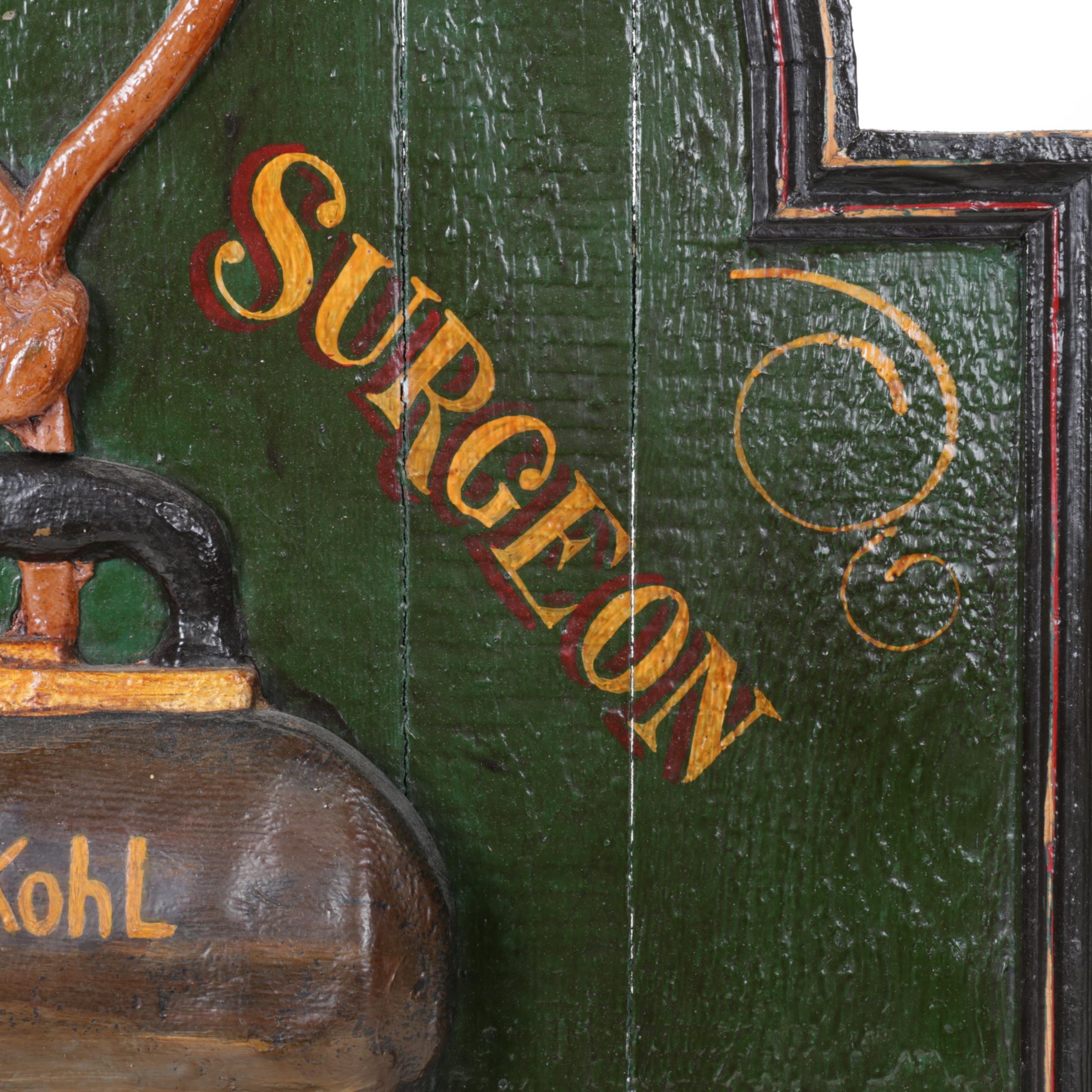 Hand-Painted "Dr. Kohl" Surgeon's Office Sign, Early to Mid 20th C. Style