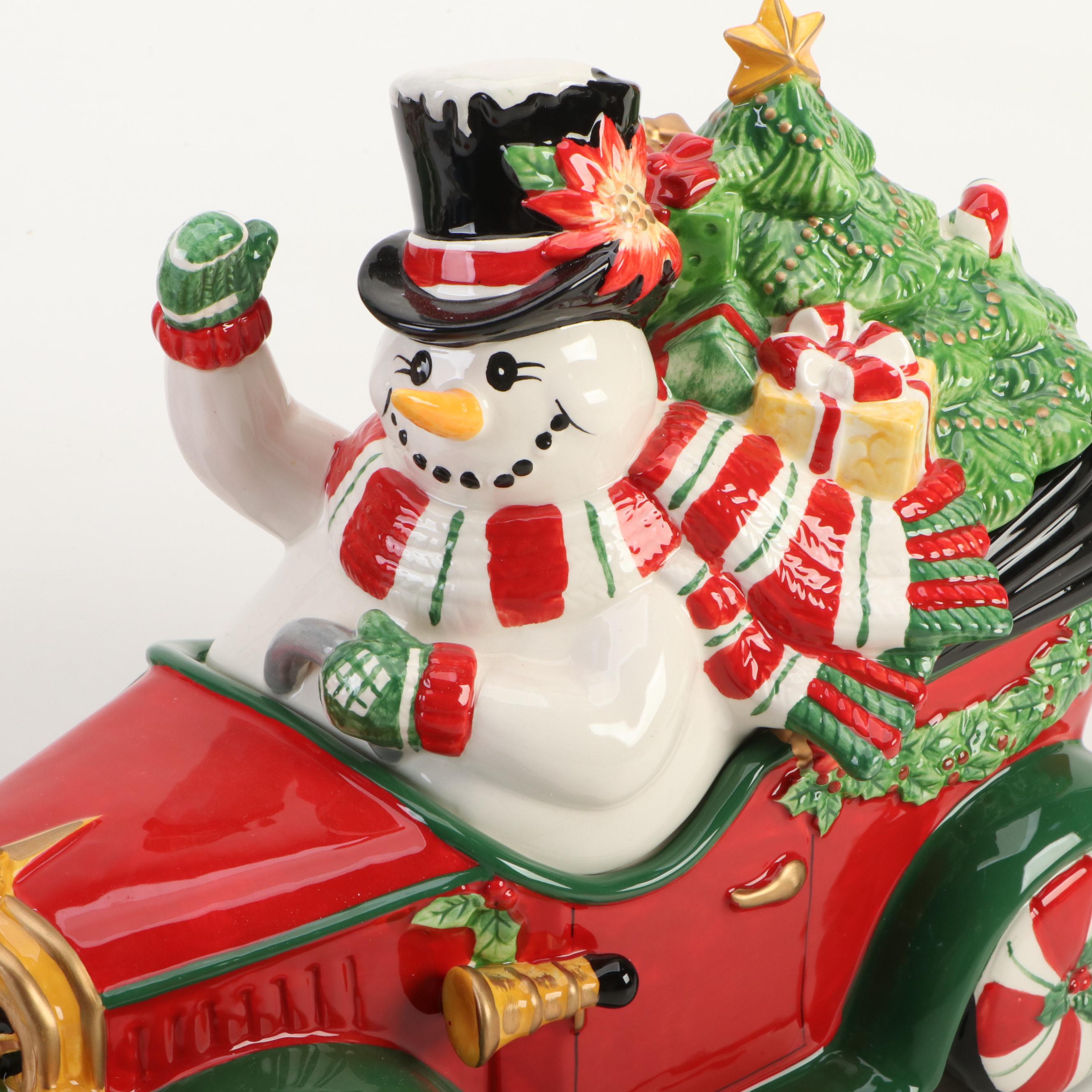 Fitz & Floyd "Top Hat Frosty" and "Candy Lane Express" Ceramic Cookie Jars