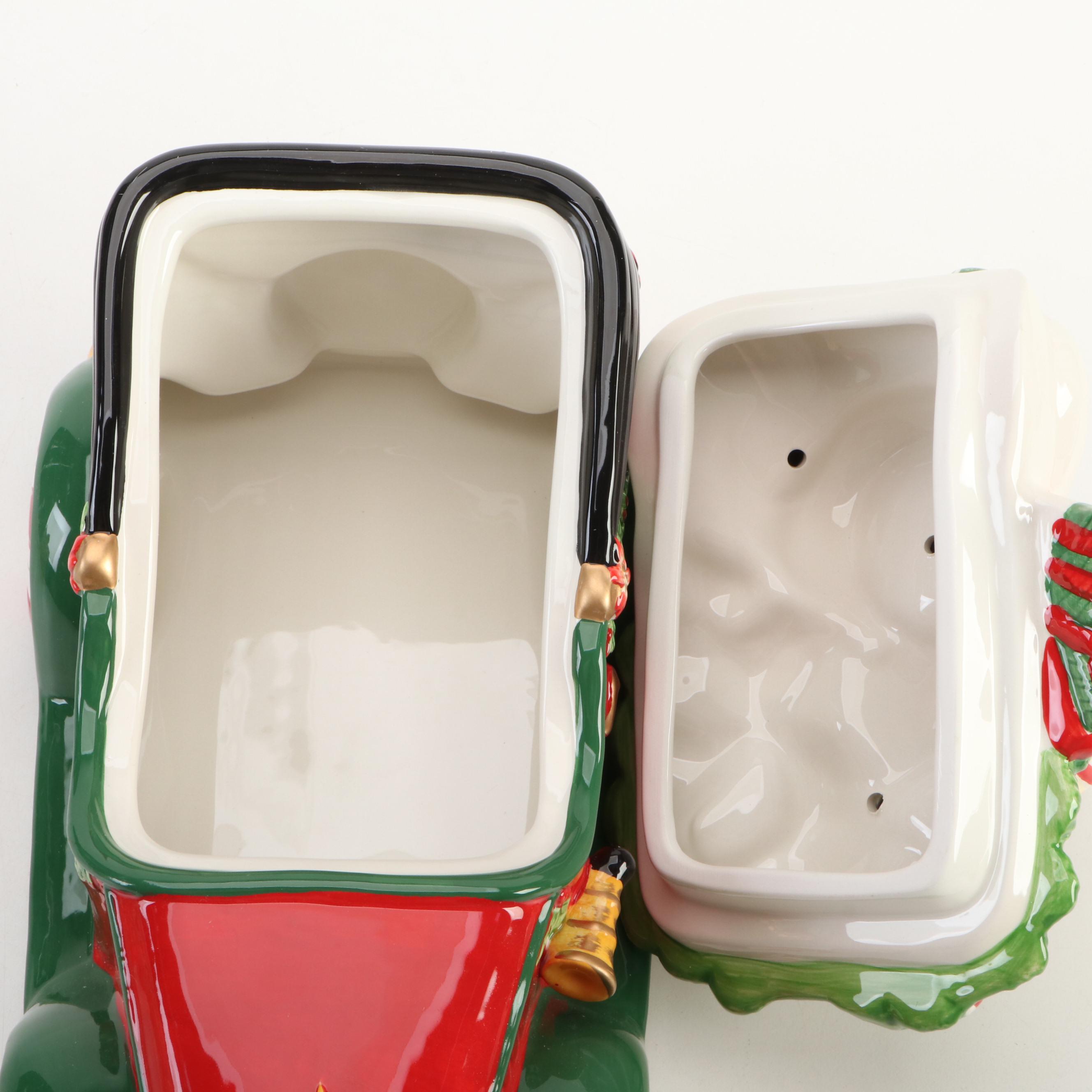 Fitz & Floyd "Top Hat Frosty" and "Candy Lane Express" Ceramic Cookie Jars