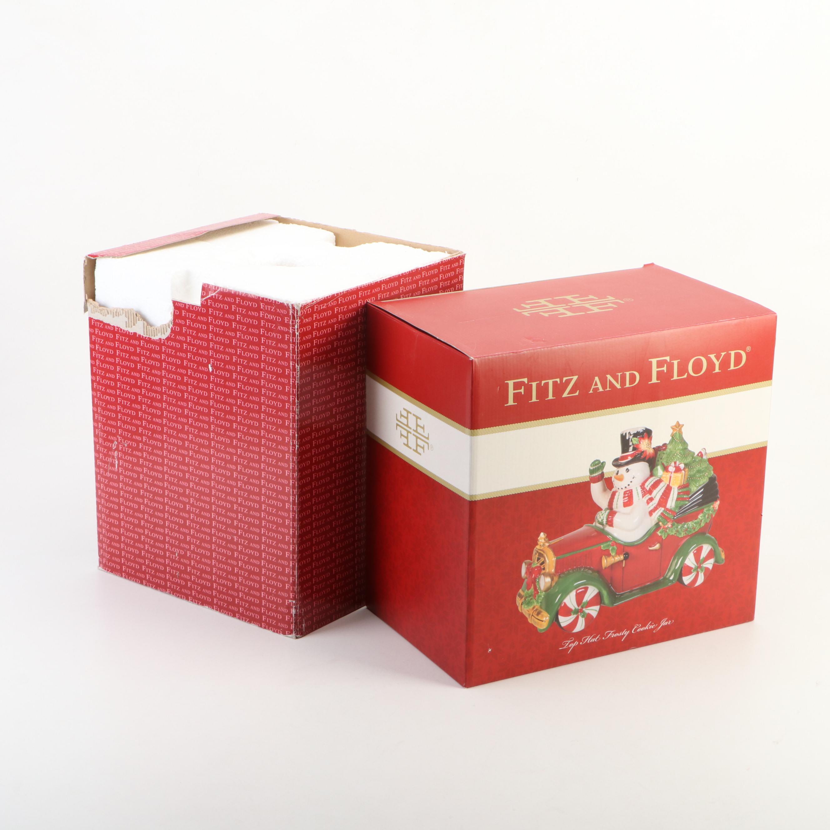 Fitz & Floyd "Top Hat Frosty" and "Candy Lane Express" Ceramic Cookie Jars