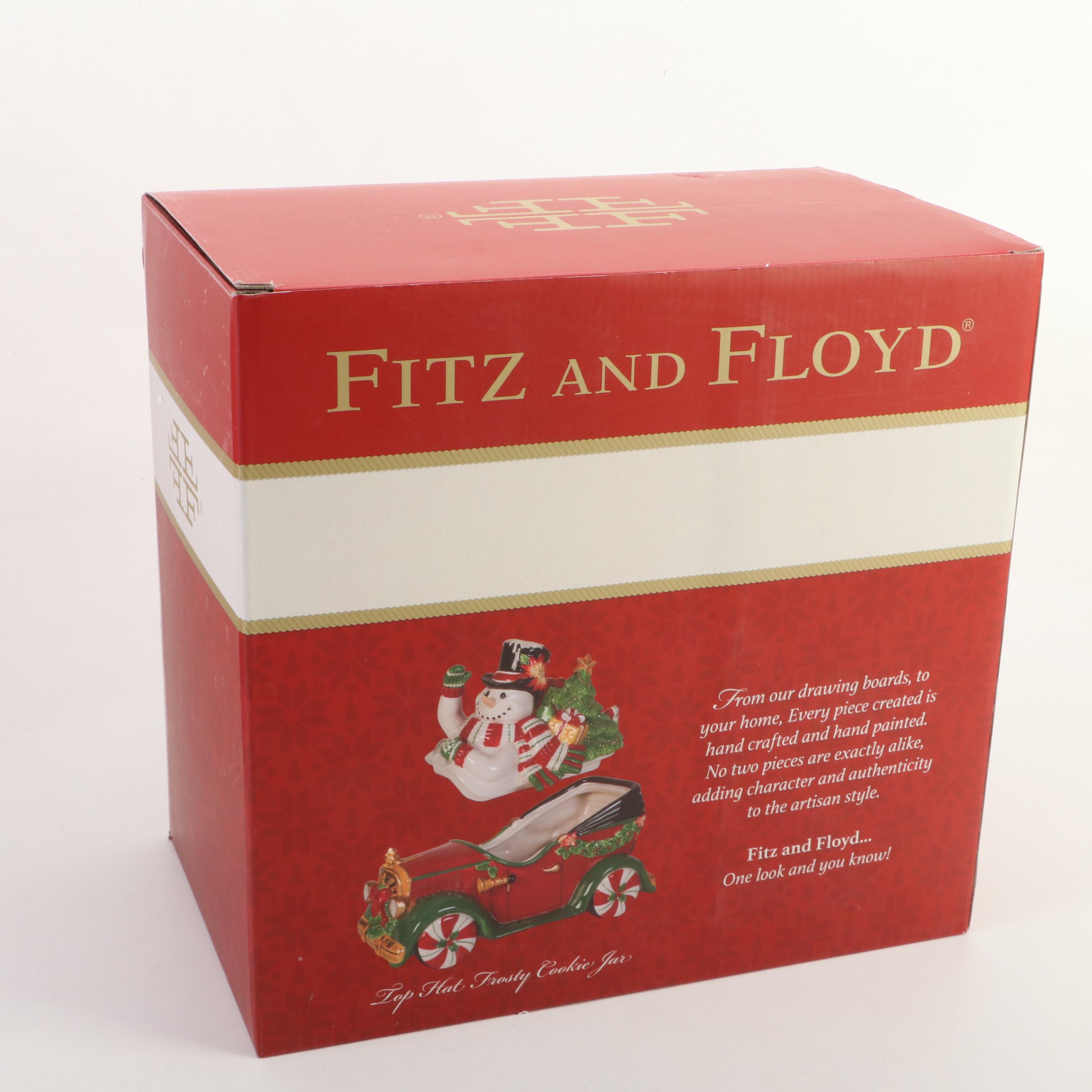 Fitz & Floyd "Top Hat Frosty" and "Candy Lane Express" Ceramic Cookie Jars