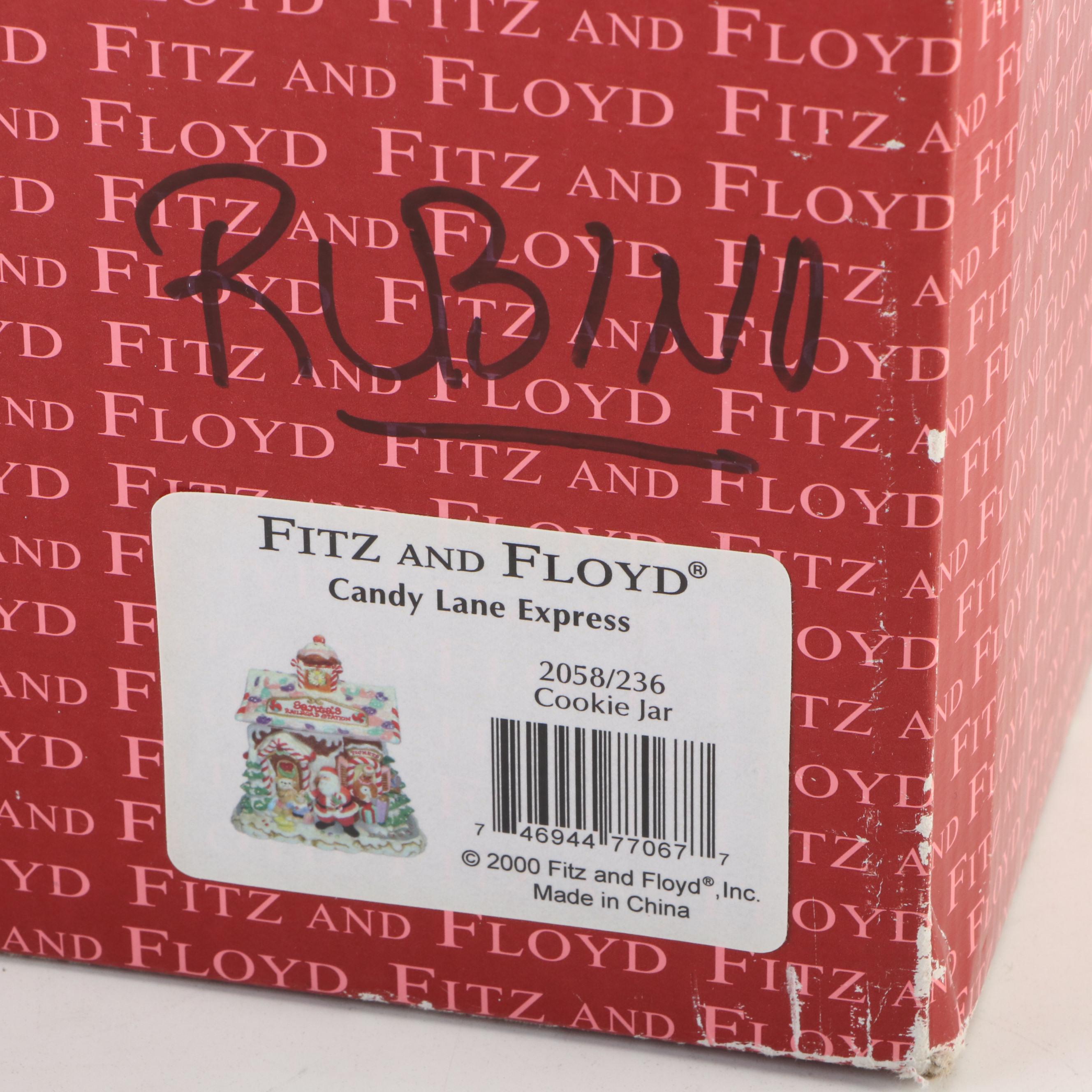 Fitz & Floyd "Top Hat Frosty" and "Candy Lane Express" Ceramic Cookie Jars