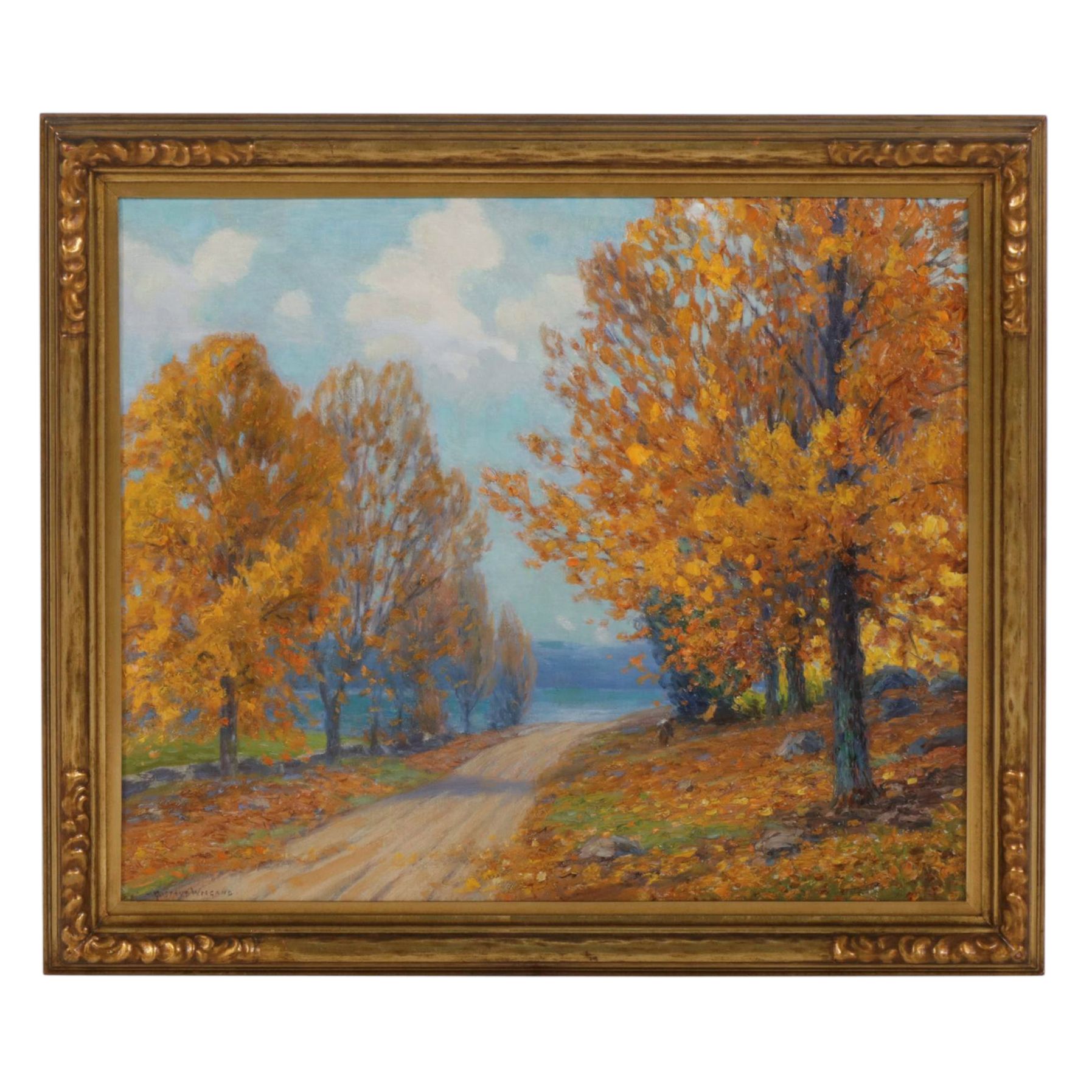 Gustave Wiegand Autumn Forest Path Impressionist Textured Oil Painting