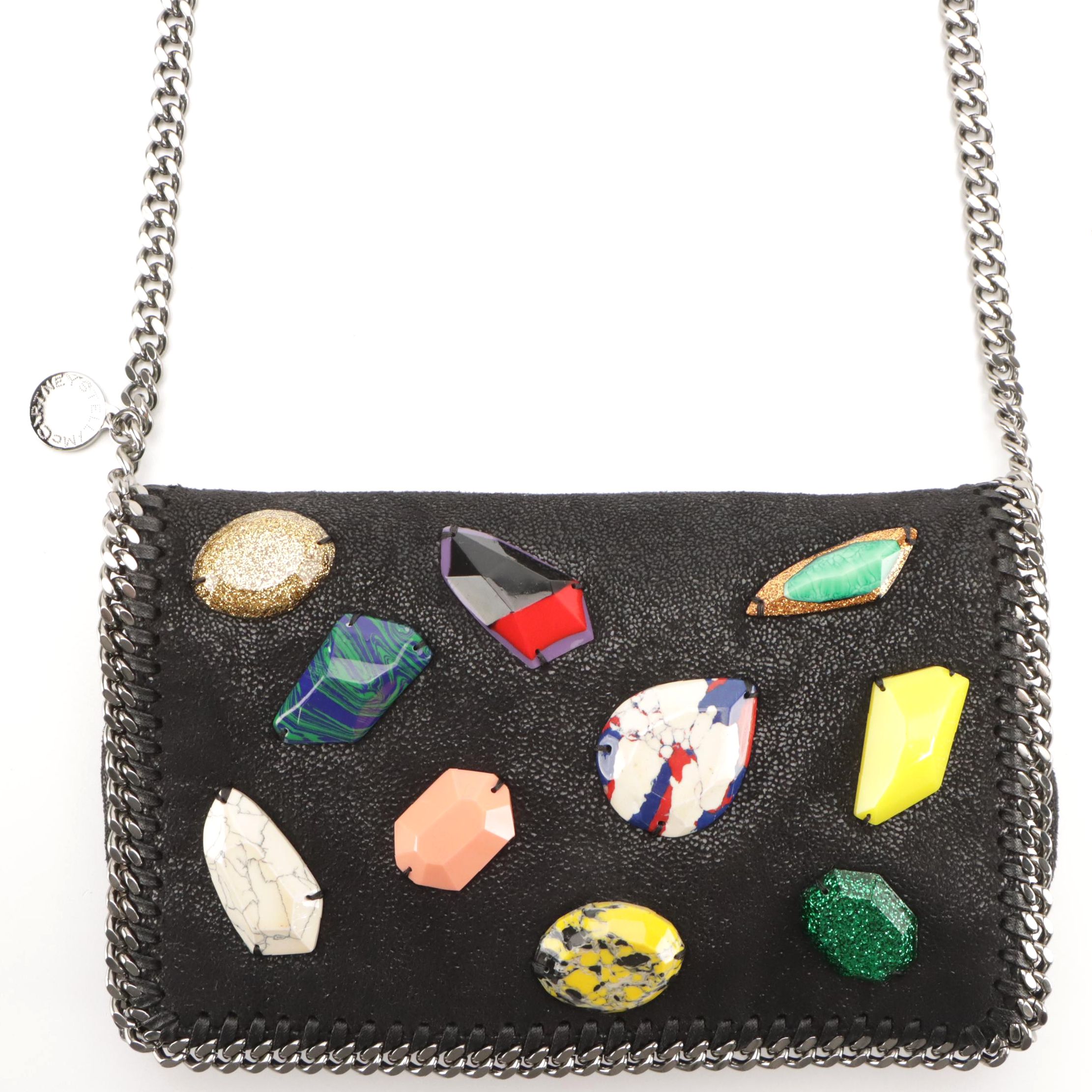 Stella McCartney Falabella Clutch on Chain in Multi-Gem Embellished Vegan Suede