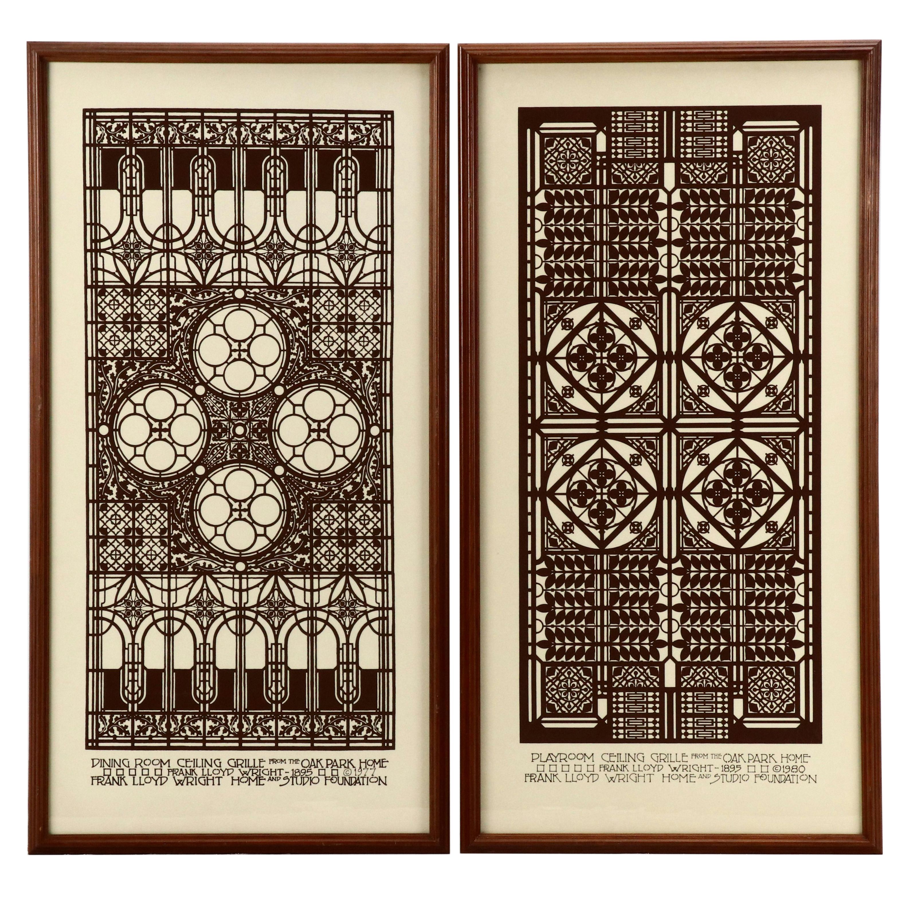 Pair of Serigraphs with Frank Lloyd Wright Designs from the Oak Park Home