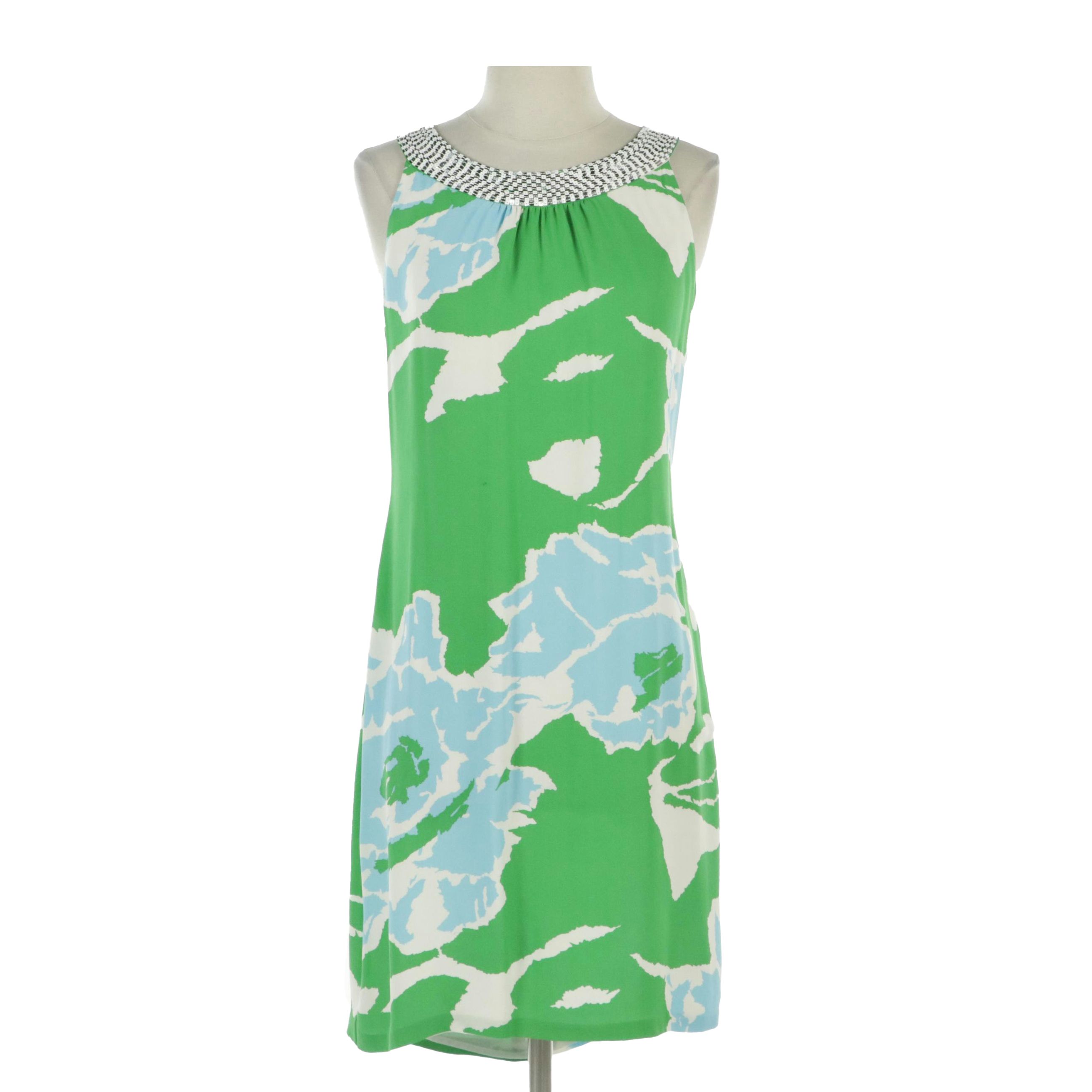 Tory Burch Pailette Sequin Embellished Printed Silk Sleeveless Dress