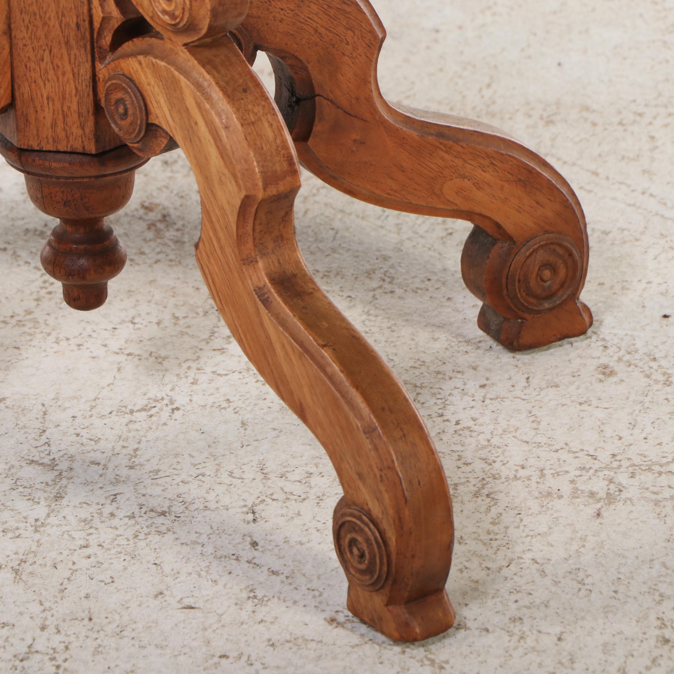 Eastlake Style Walnut Marble Top Pedestal Table, Late 19th/Early 20th Century