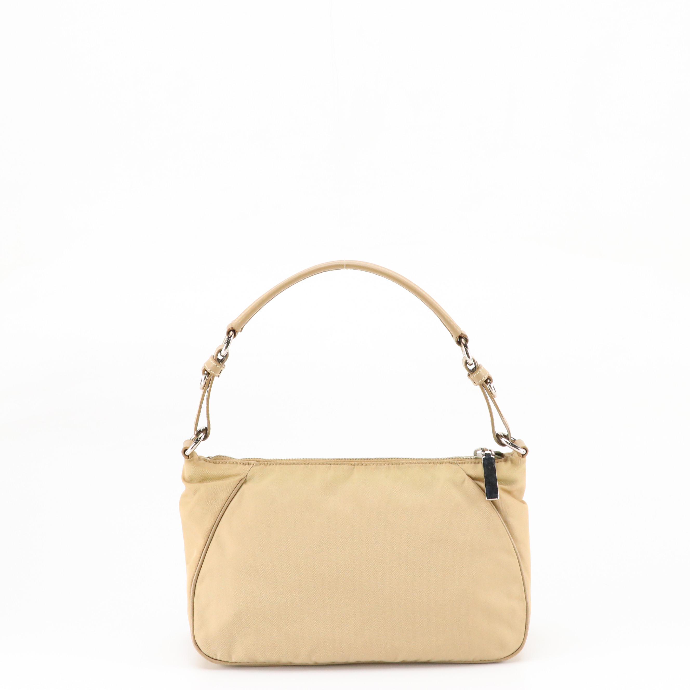 Prada Shoulder Bag in Beige Tessuto Nylon and Saffiano Leather Trim