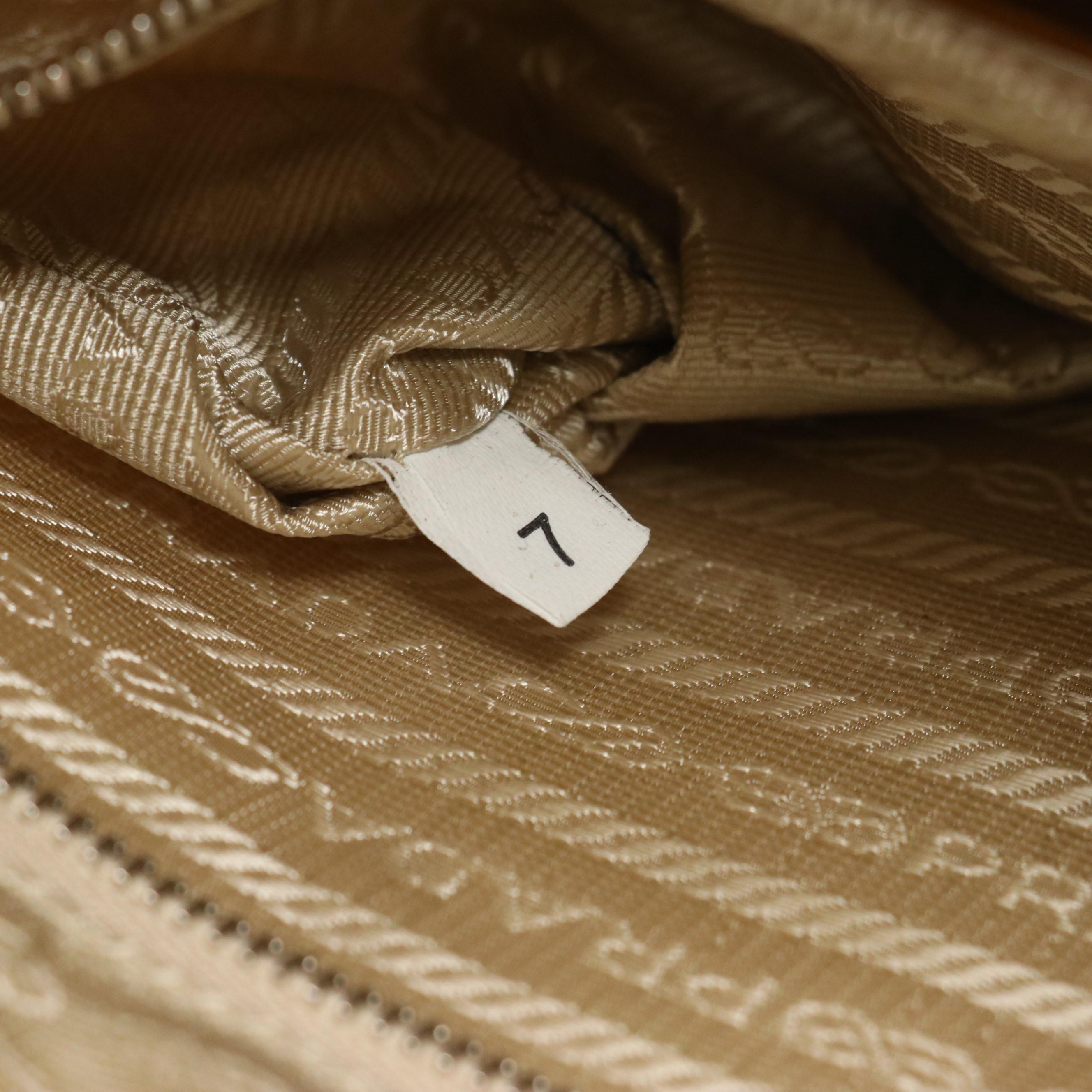 Prada Shoulder Bag in Beige Tessuto Nylon and Saffiano Leather Trim