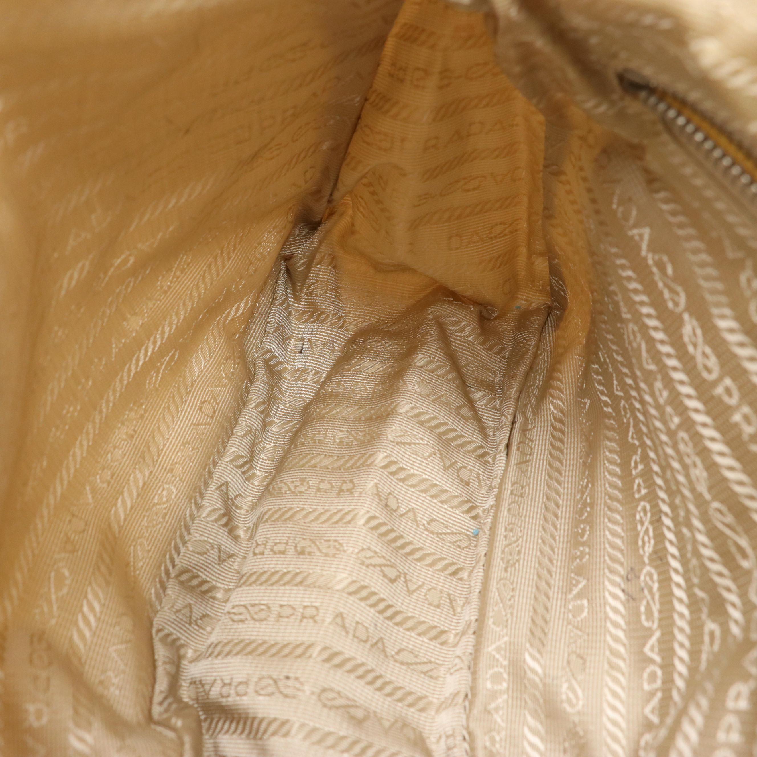 Prada Shoulder Bag in Beige Tessuto Nylon and Saffiano Leather Trim