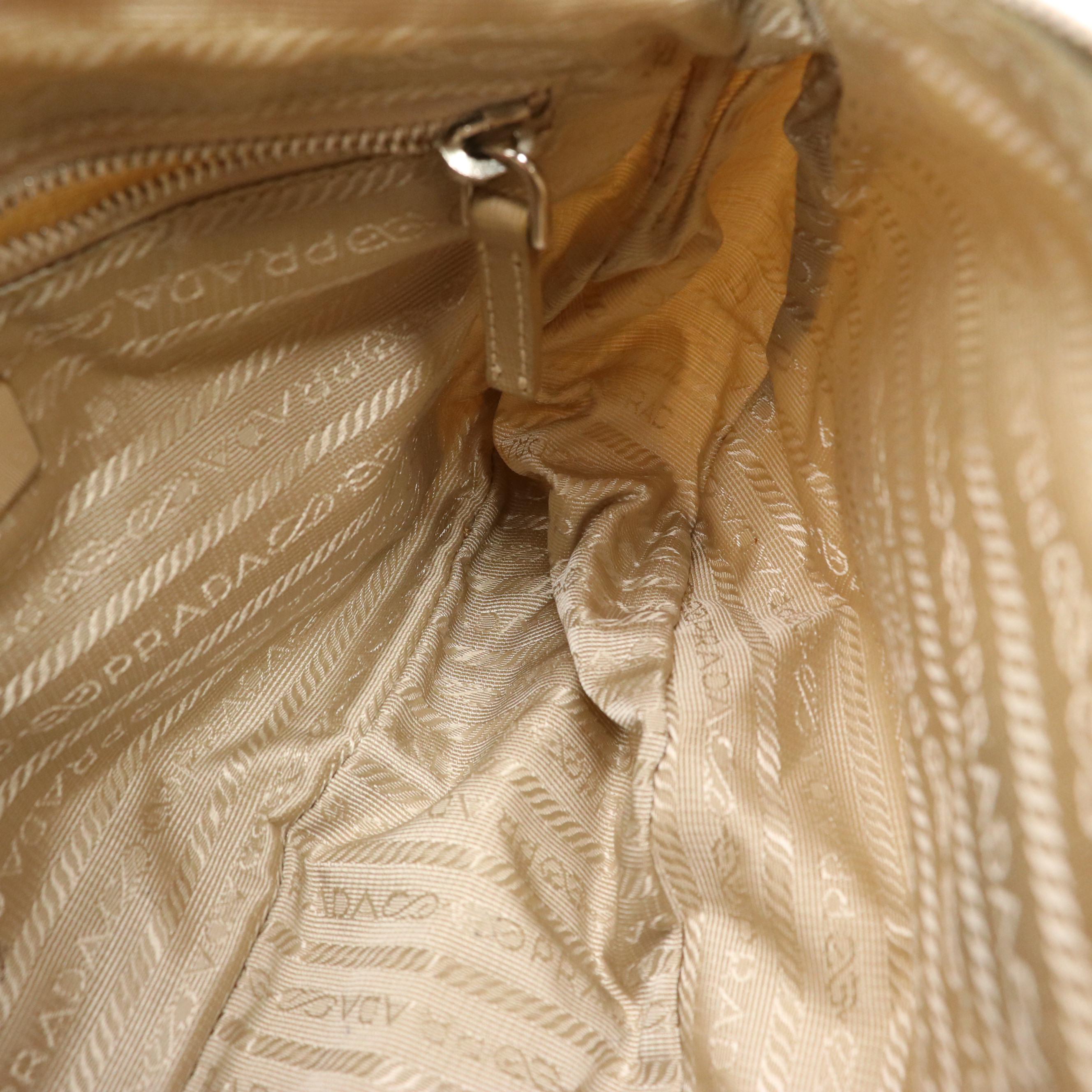 Prada Shoulder Bag in Beige Tessuto Nylon and Saffiano Leather Trim