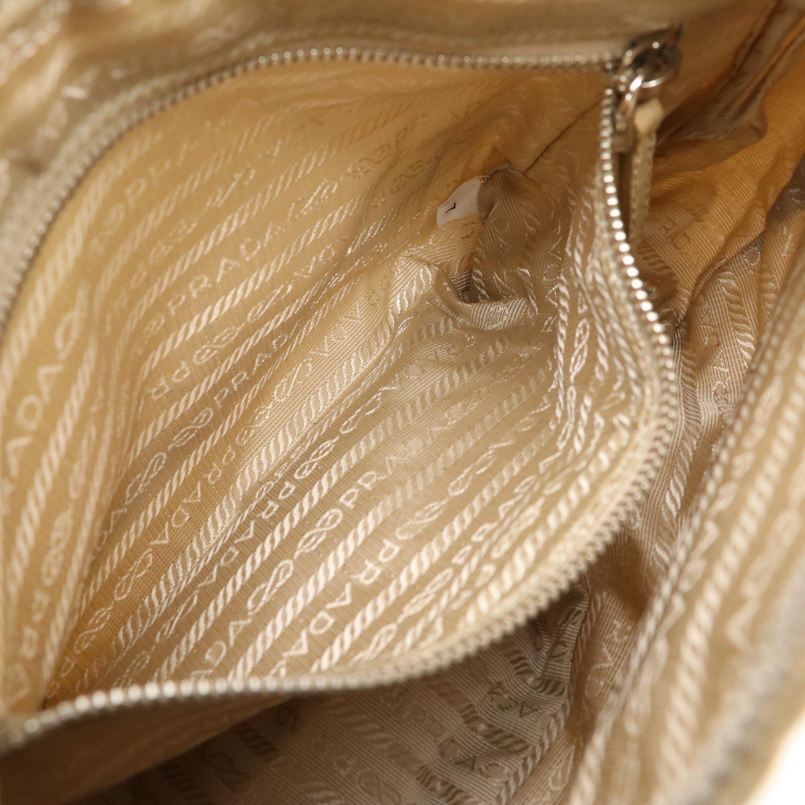 Prada Shoulder Bag in Beige Tessuto Nylon and Saffiano Leather Trim