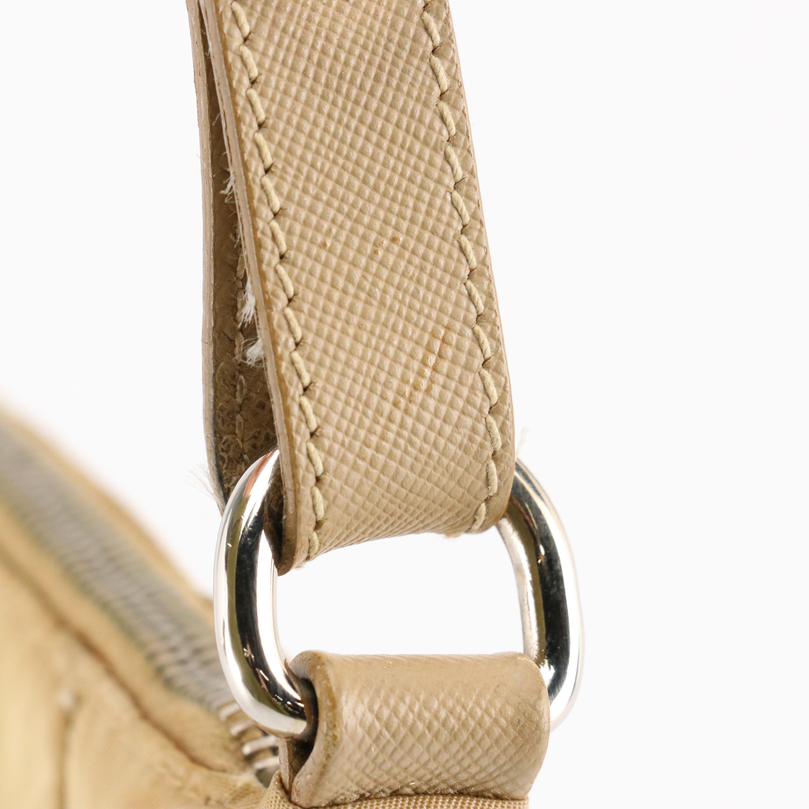 Prada Shoulder Bag in Beige Tessuto Nylon and Saffiano Leather Trim