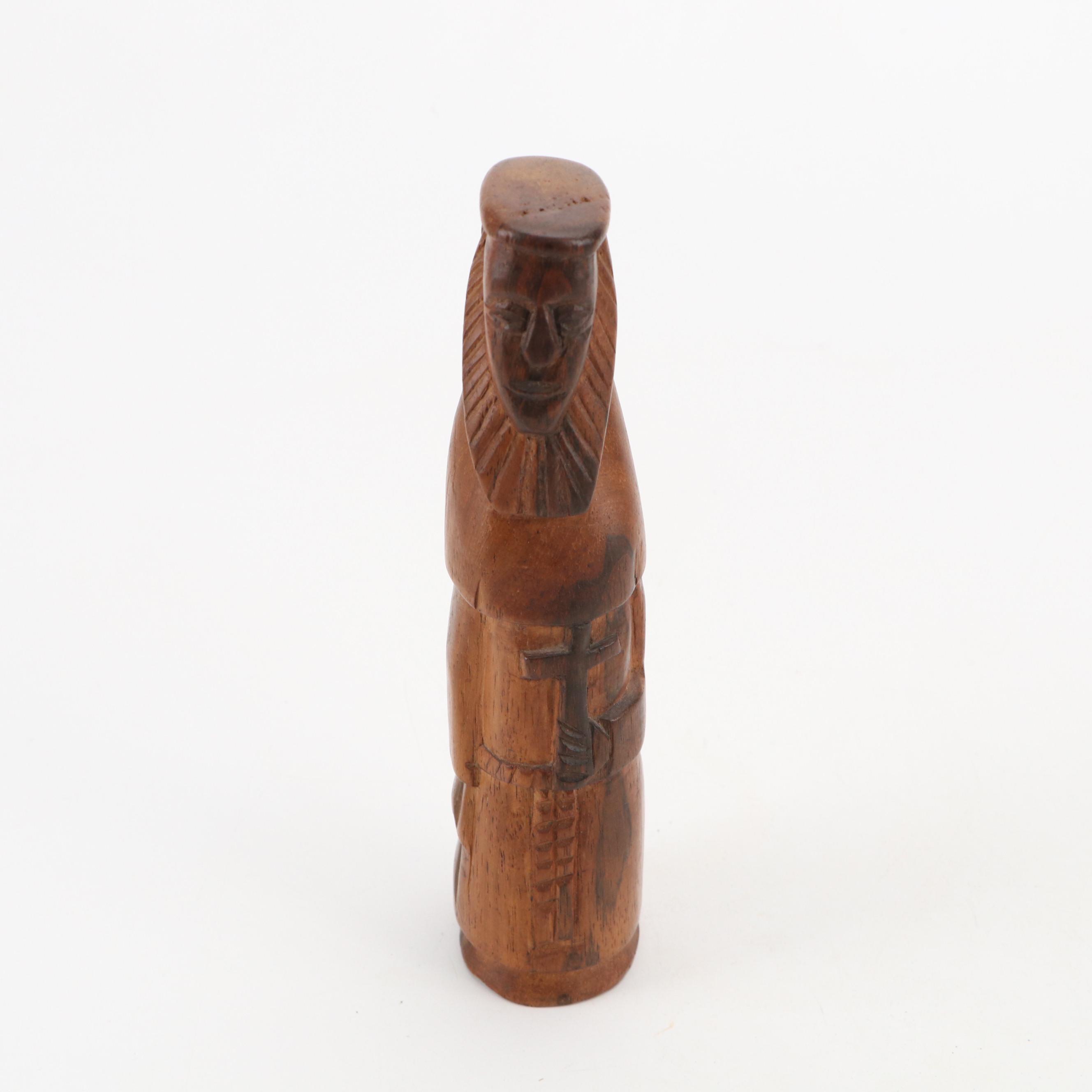 Mexican Folk Art Style Hand-Carved Wooden Monks