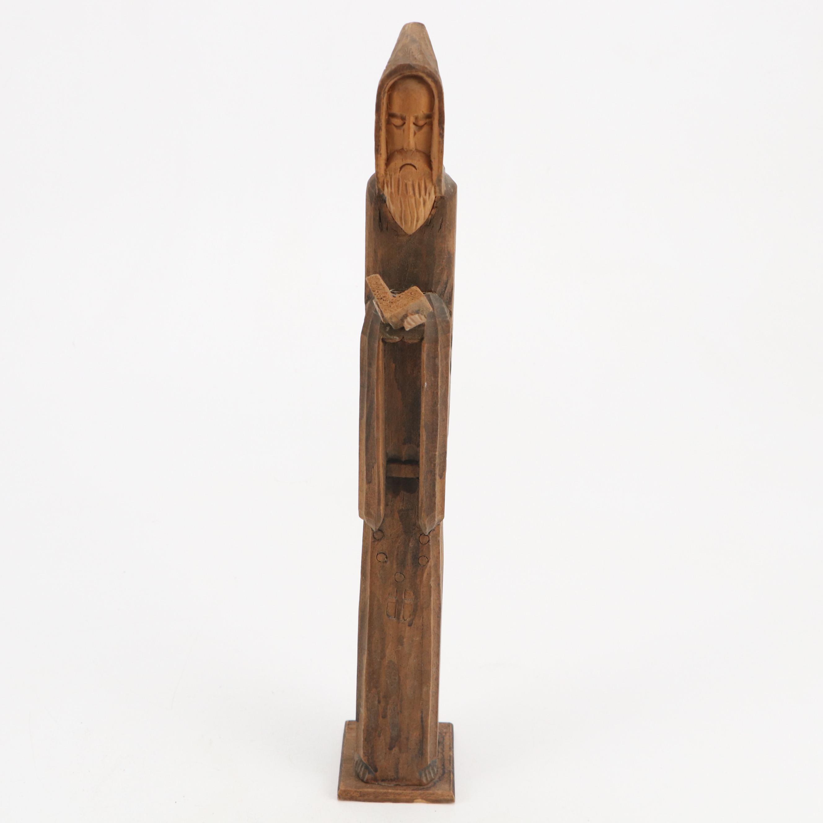 Mexican Folk Art Style Hand-Carved Wooden Monks