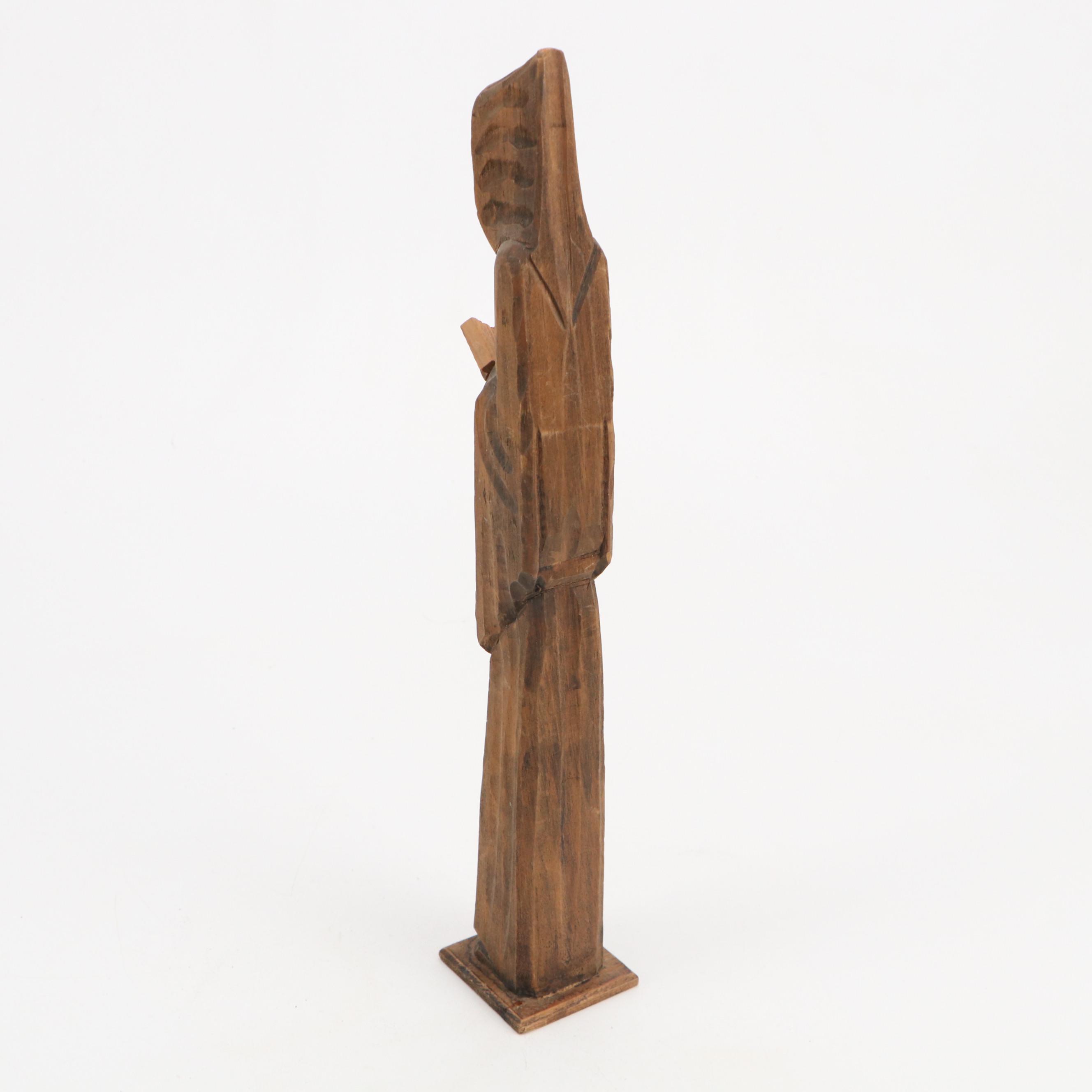 Mexican Folk Art Style Hand-Carved Wooden Monks