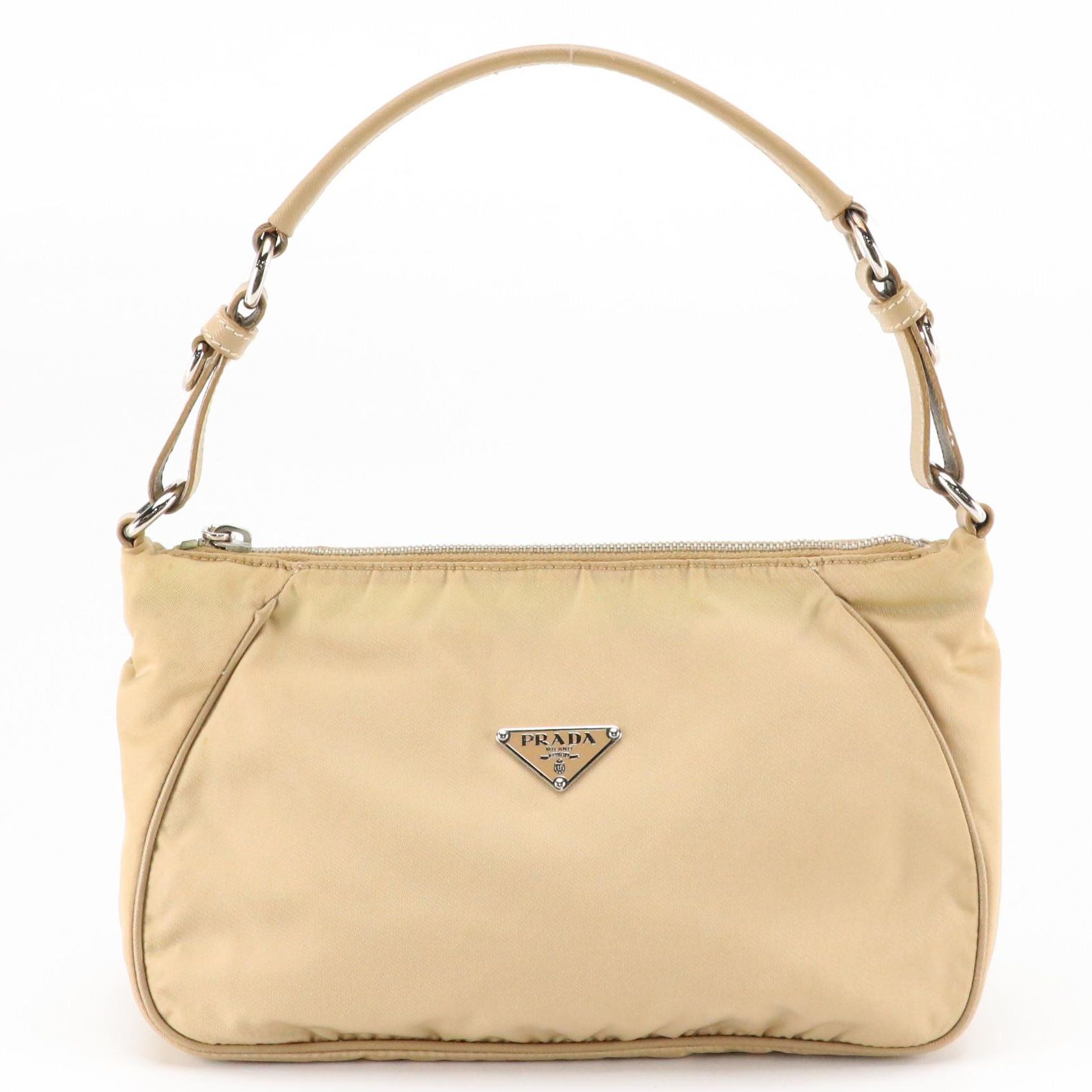 Prada Shoulder Bag in Beige Tessuto Nylon and Saffiano Leather Trim