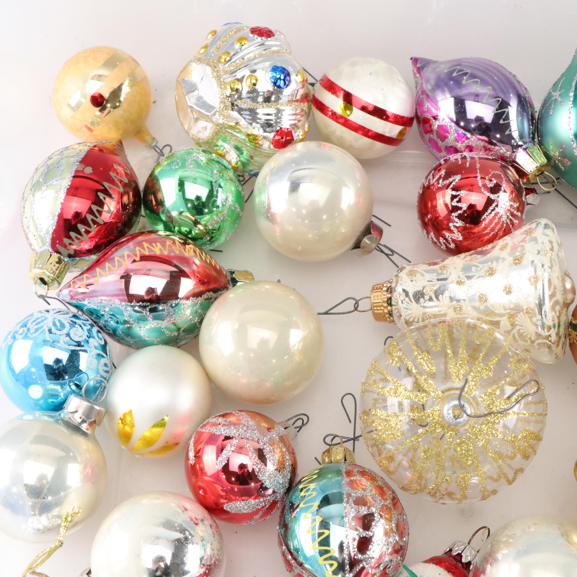German & Italian Hand-Blown Old World Glass & Glitter Christmas Ornaments