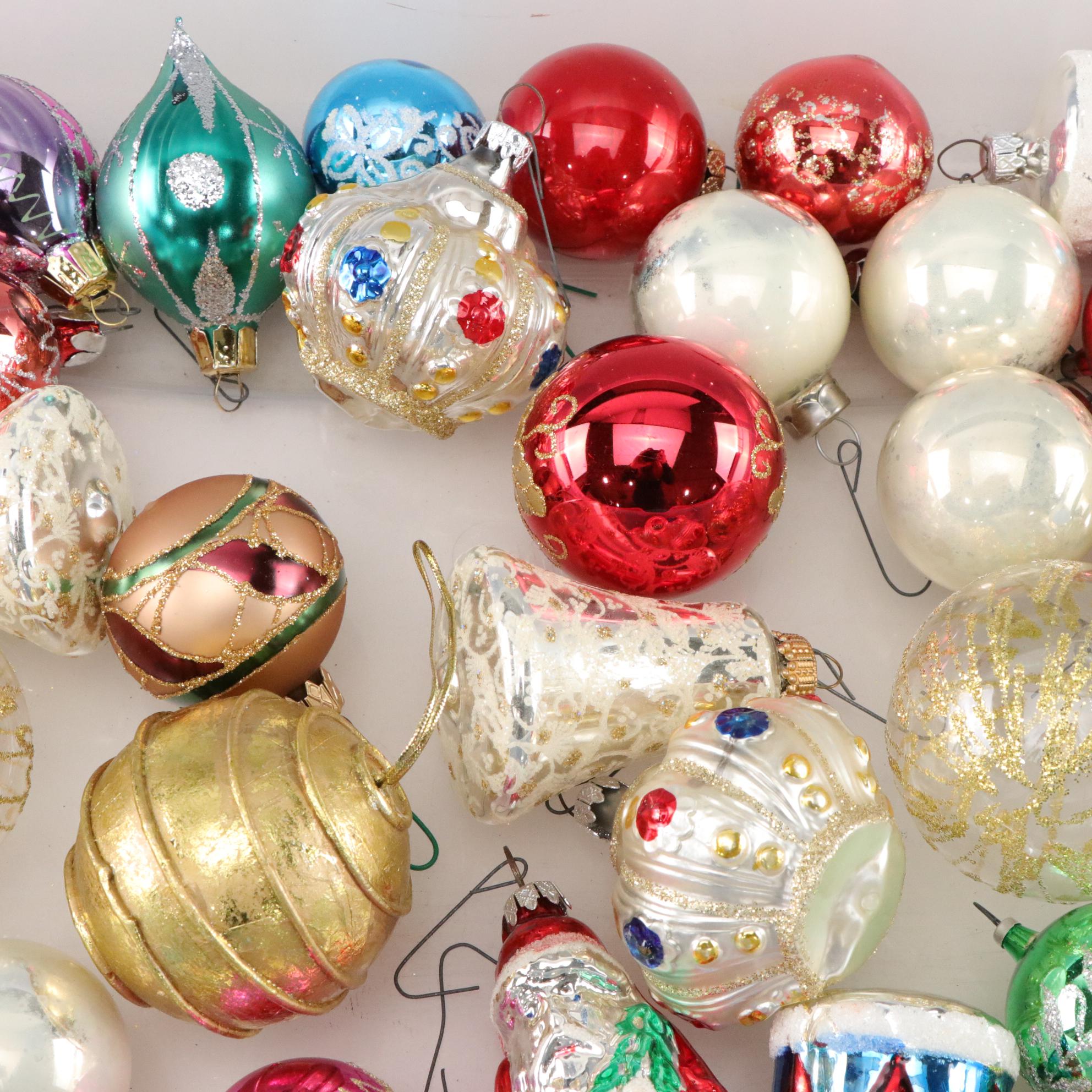 German & Italian Hand-Blown Old World Glass & Glitter Christmas Ornaments