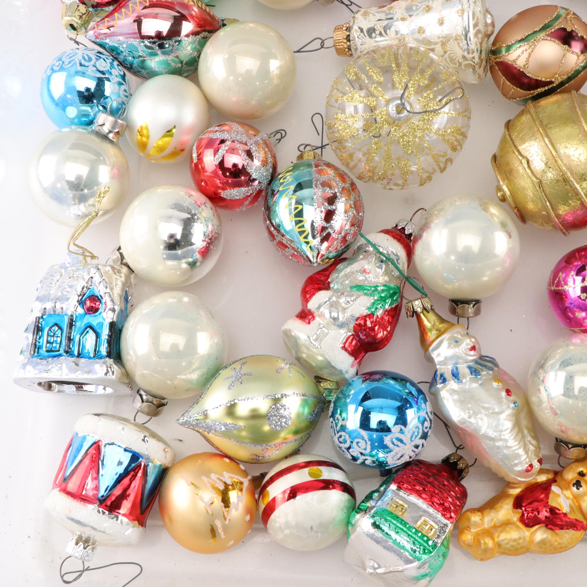 German & Italian Hand-Blown Old World Glass & Glitter Christmas Ornaments