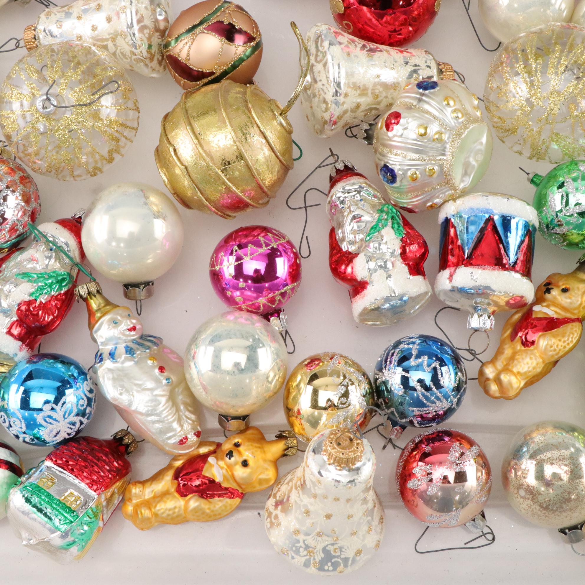 German & Italian Hand-Blown Old World Glass & Glitter Christmas Ornaments