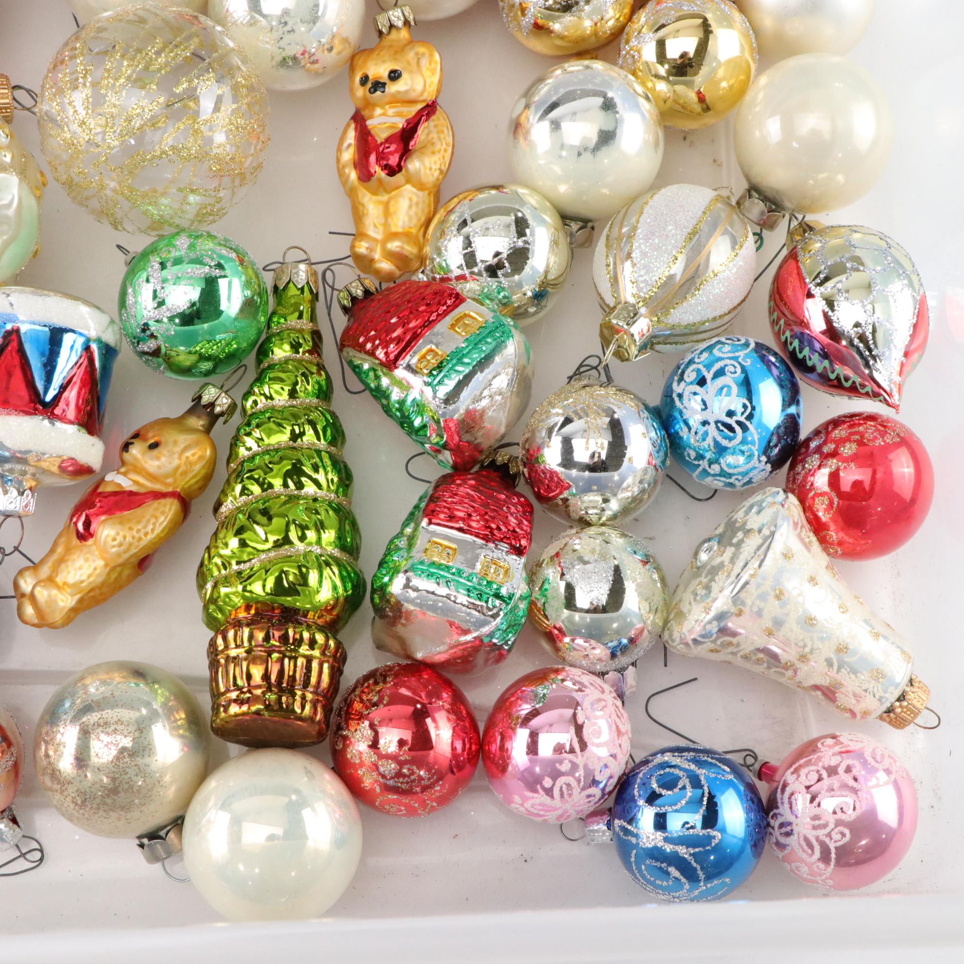 German & Italian Hand-Blown Old World Glass & Glitter Christmas Ornaments