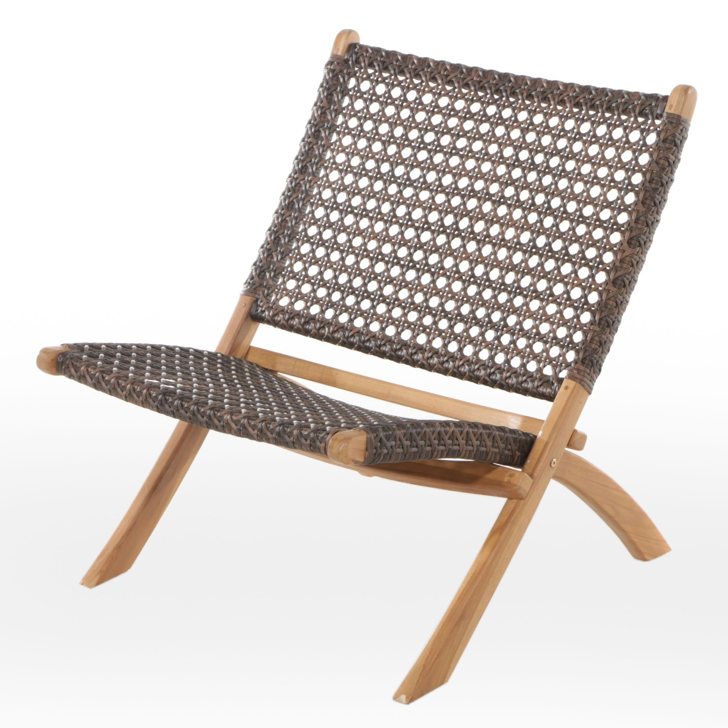 Danish Modern Style Folding Teak Chair with Woven Resin Cane Back and Seat