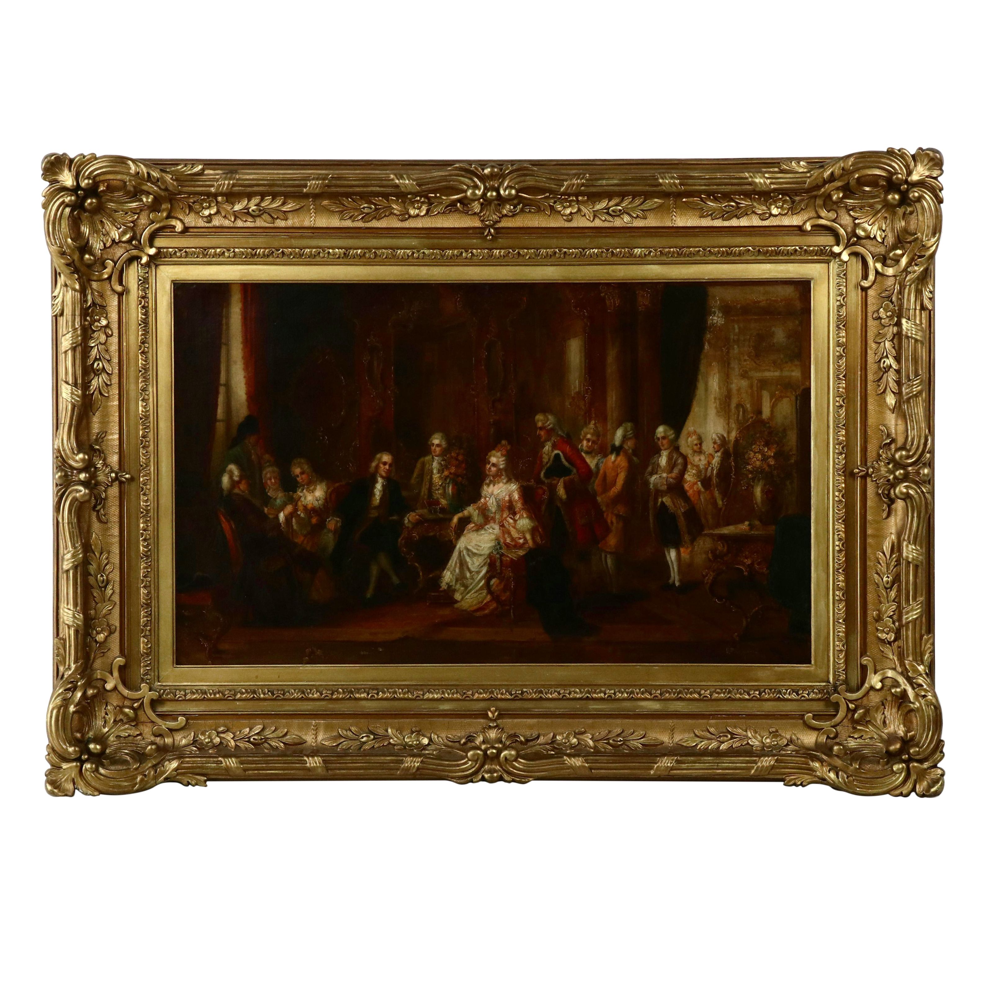 Hans Pinggera Salon Interior Scene Oil Painting, Early to Mid-20th Century