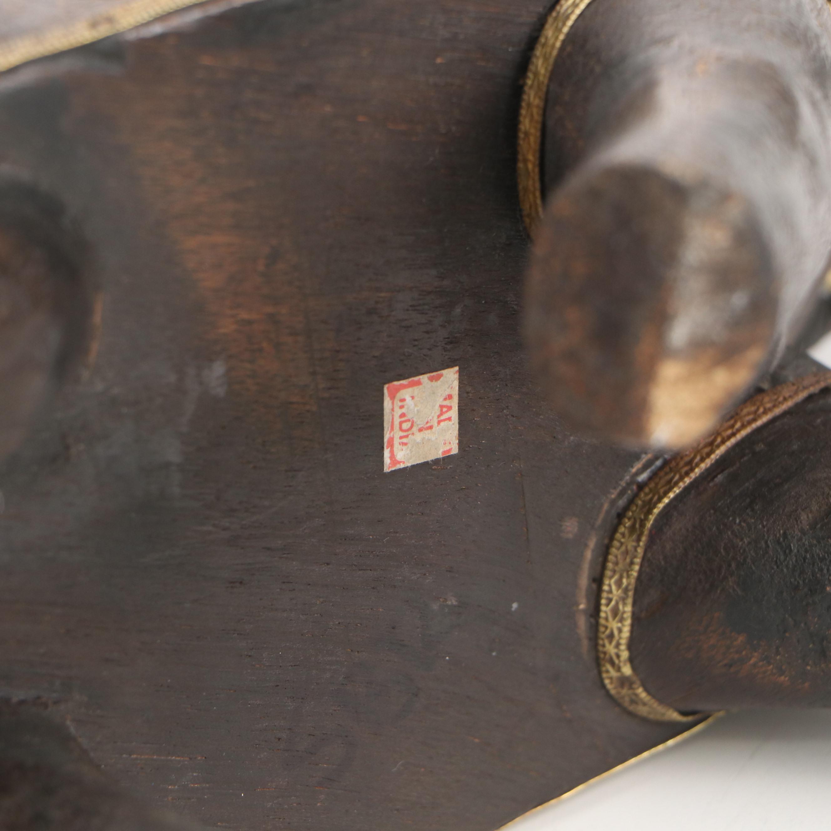 Couroc Tray with Coin Inserts and Indian Brass Accented Wooden Figurines