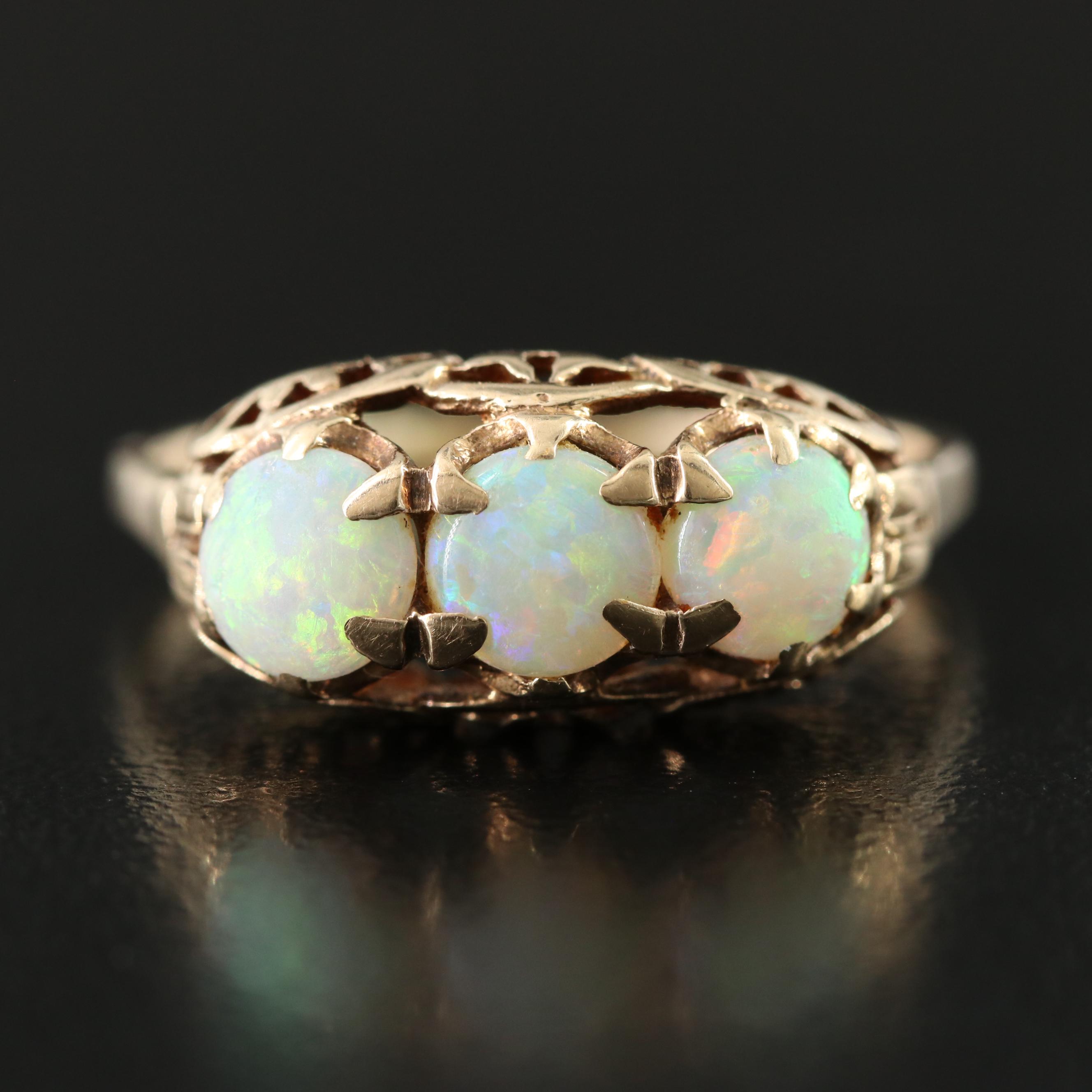 10K Opal Three Stone Ring