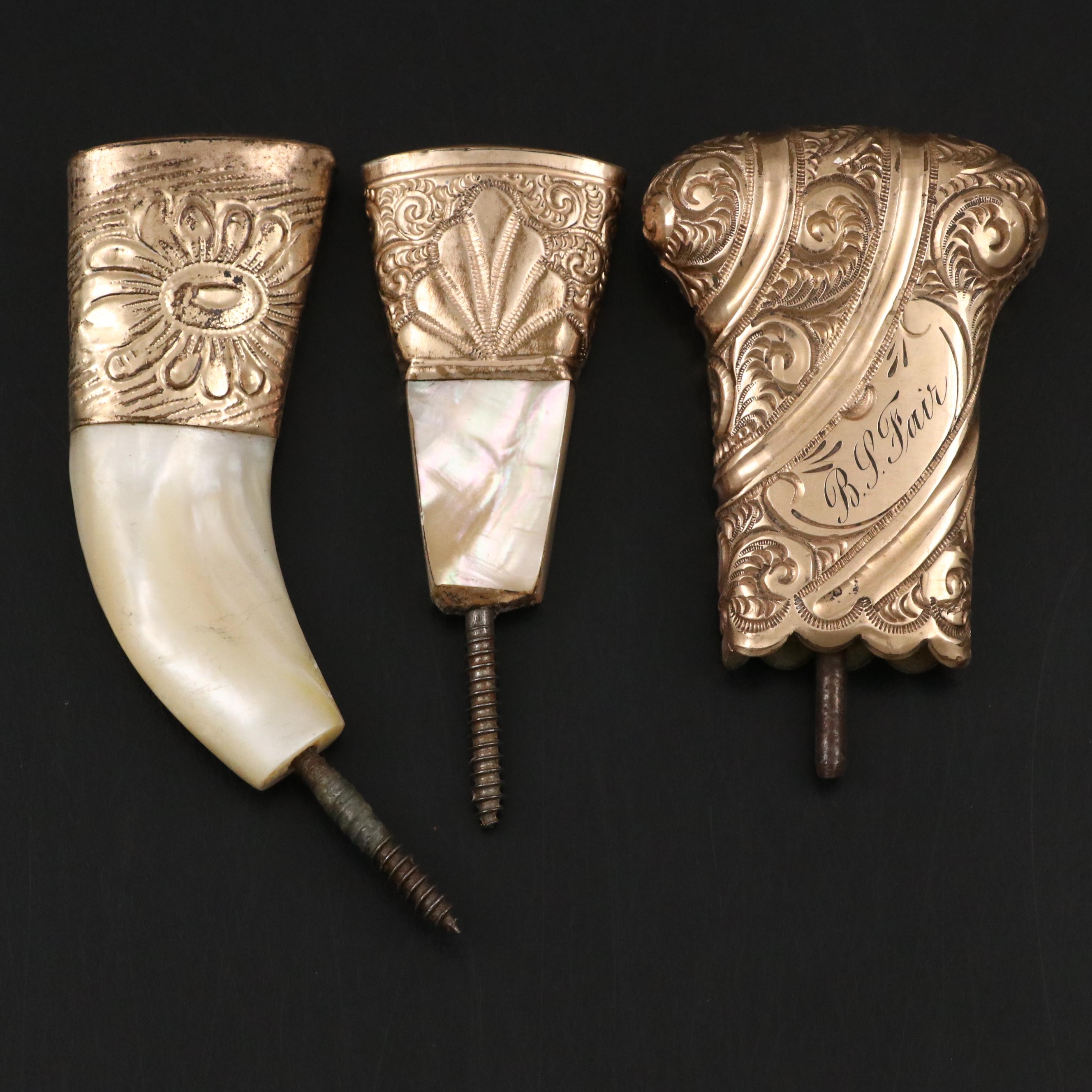 Victorian Gilt and Mother-of-Pearl Parasol Handles