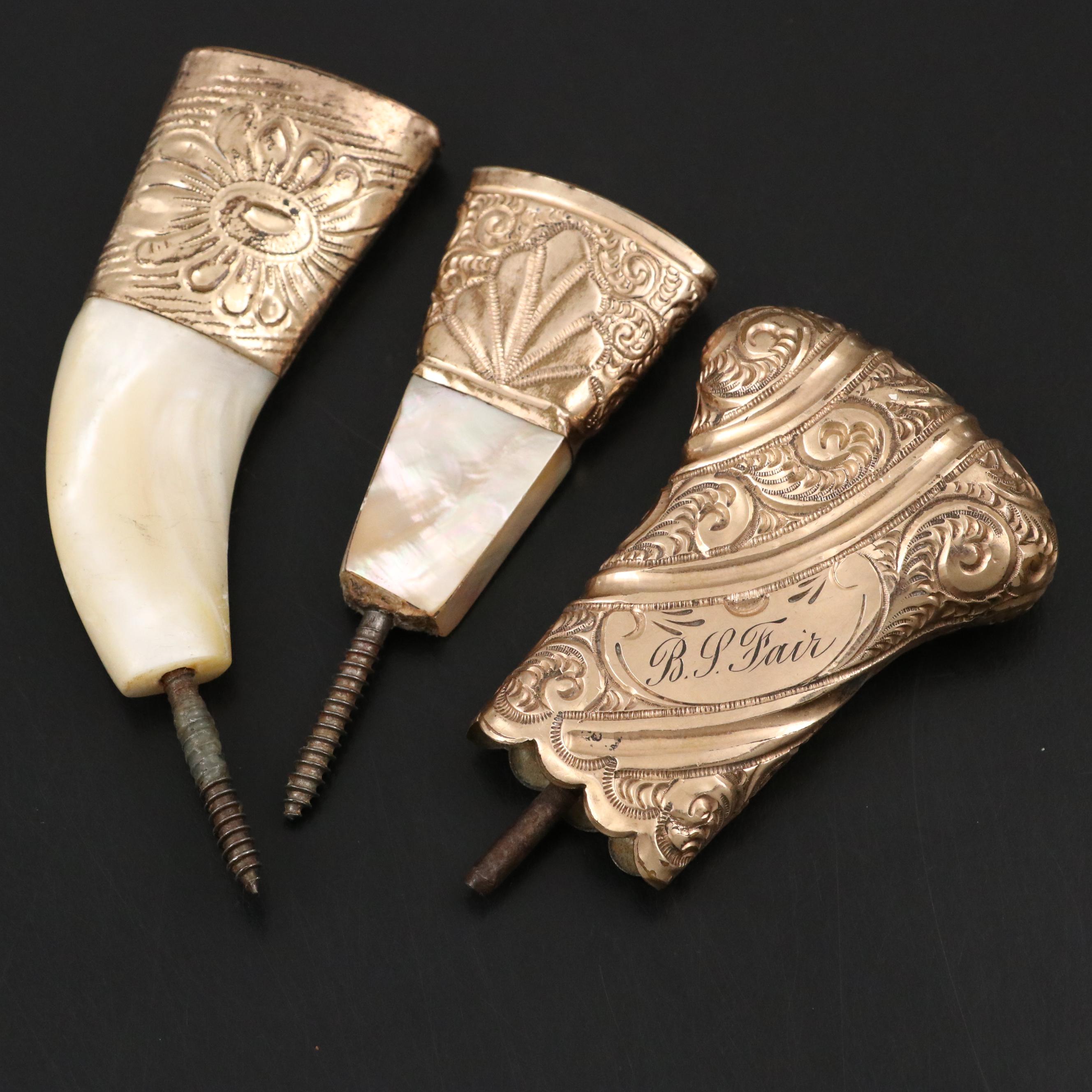 Victorian Gilt and Mother-of-Pearl Parasol Handles