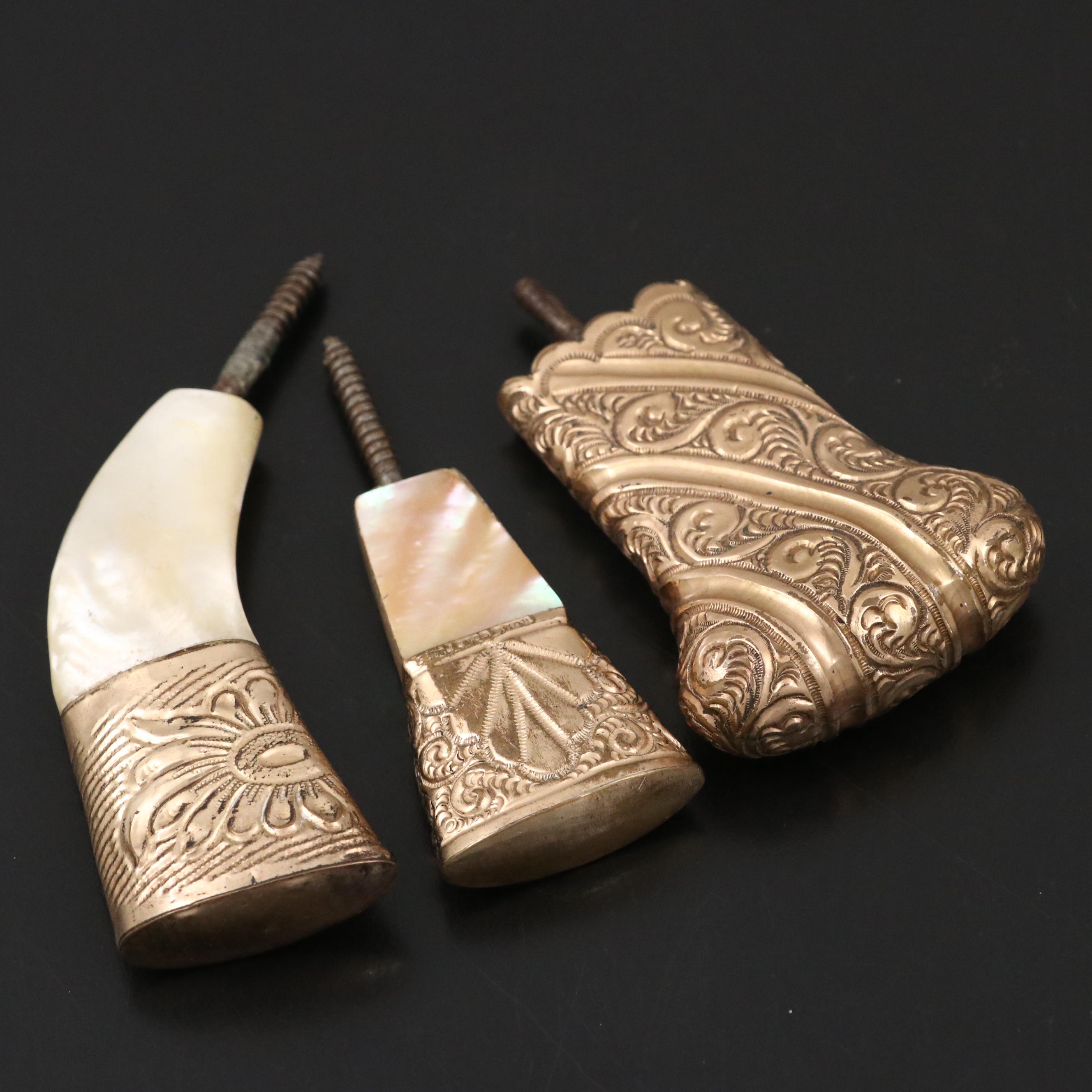 Victorian Gilt and Mother-of-Pearl Parasol Handles