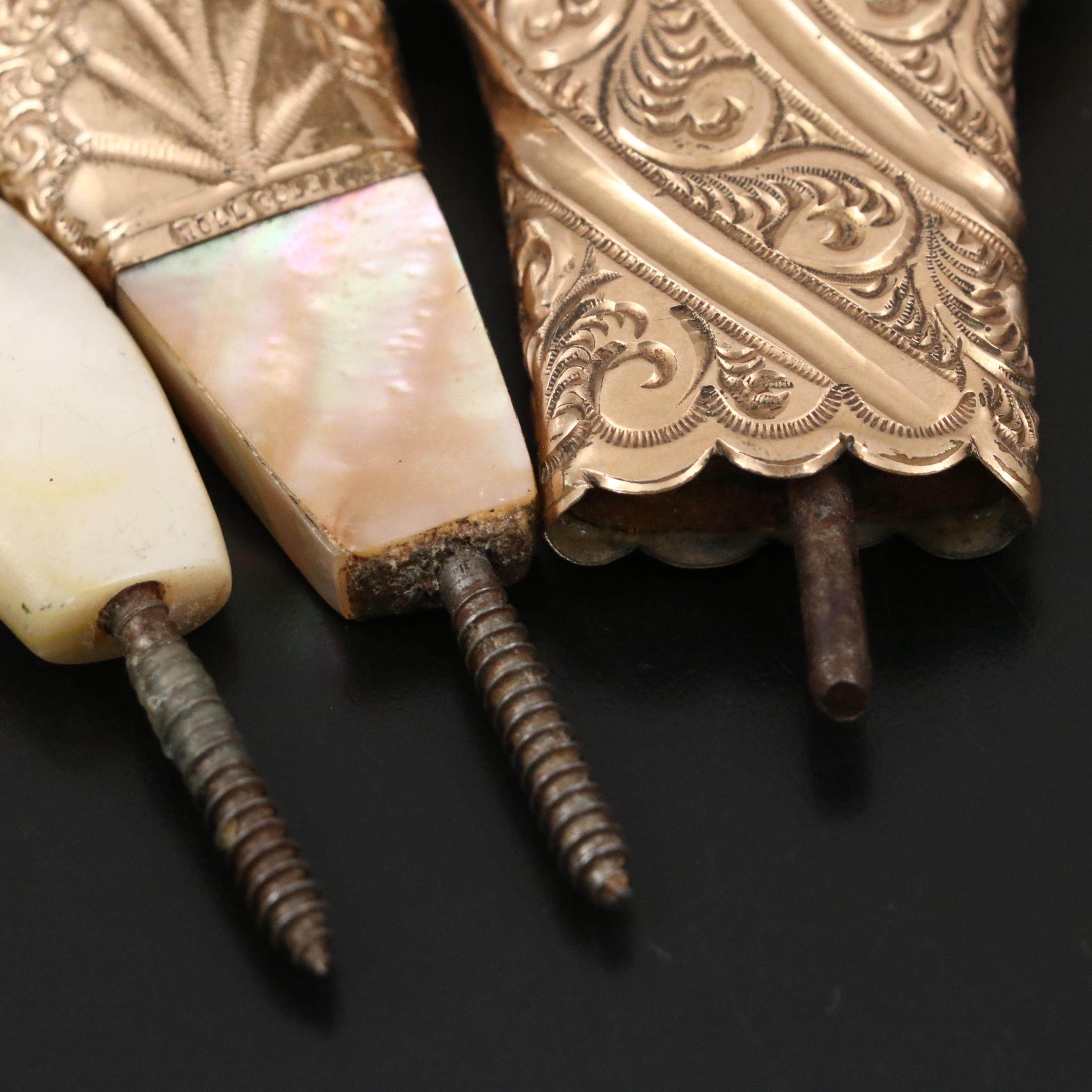 Victorian Gilt and Mother-of-Pearl Parasol Handles