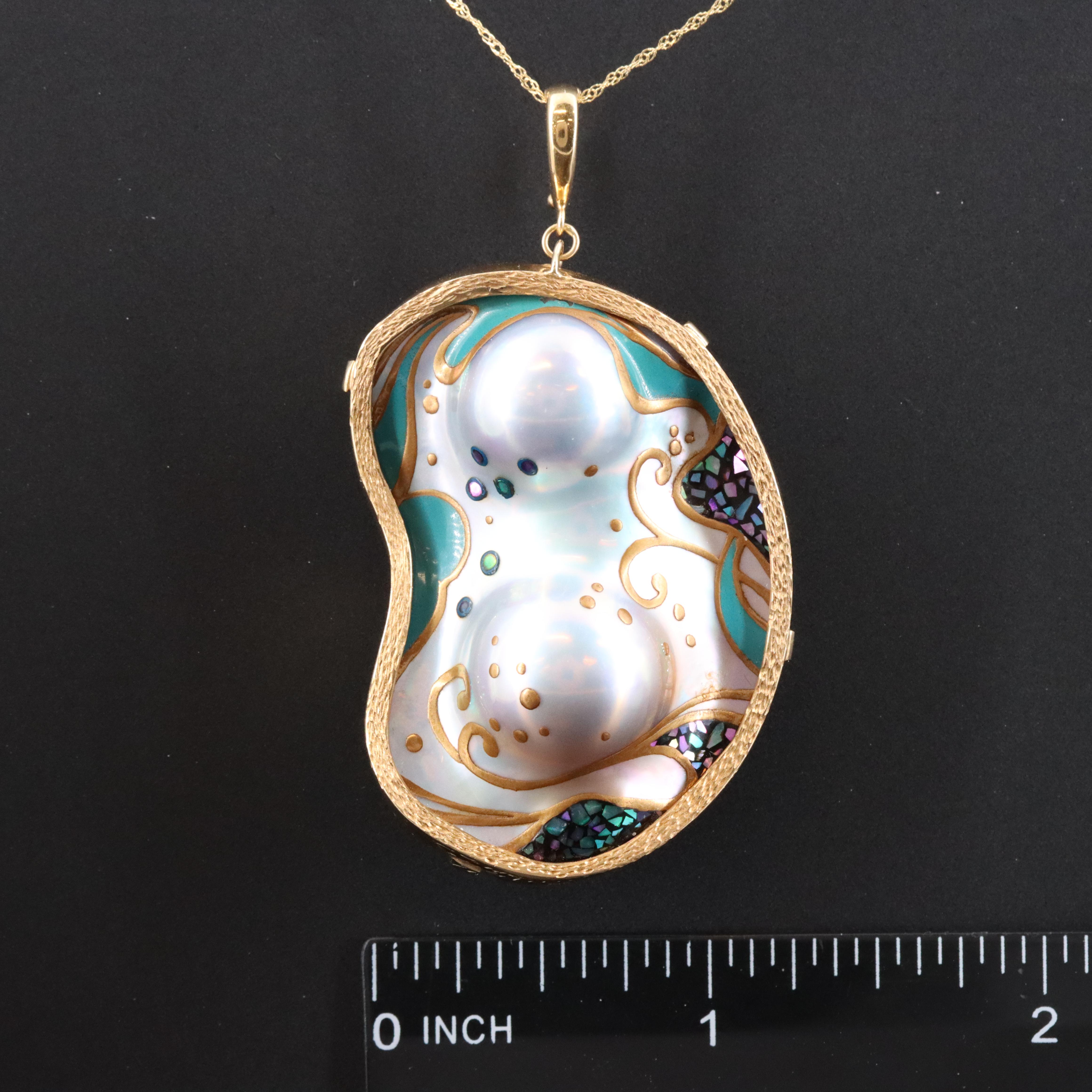 18K Painted Pearl and Abalone Enhancer and Converter Pendant Necklace