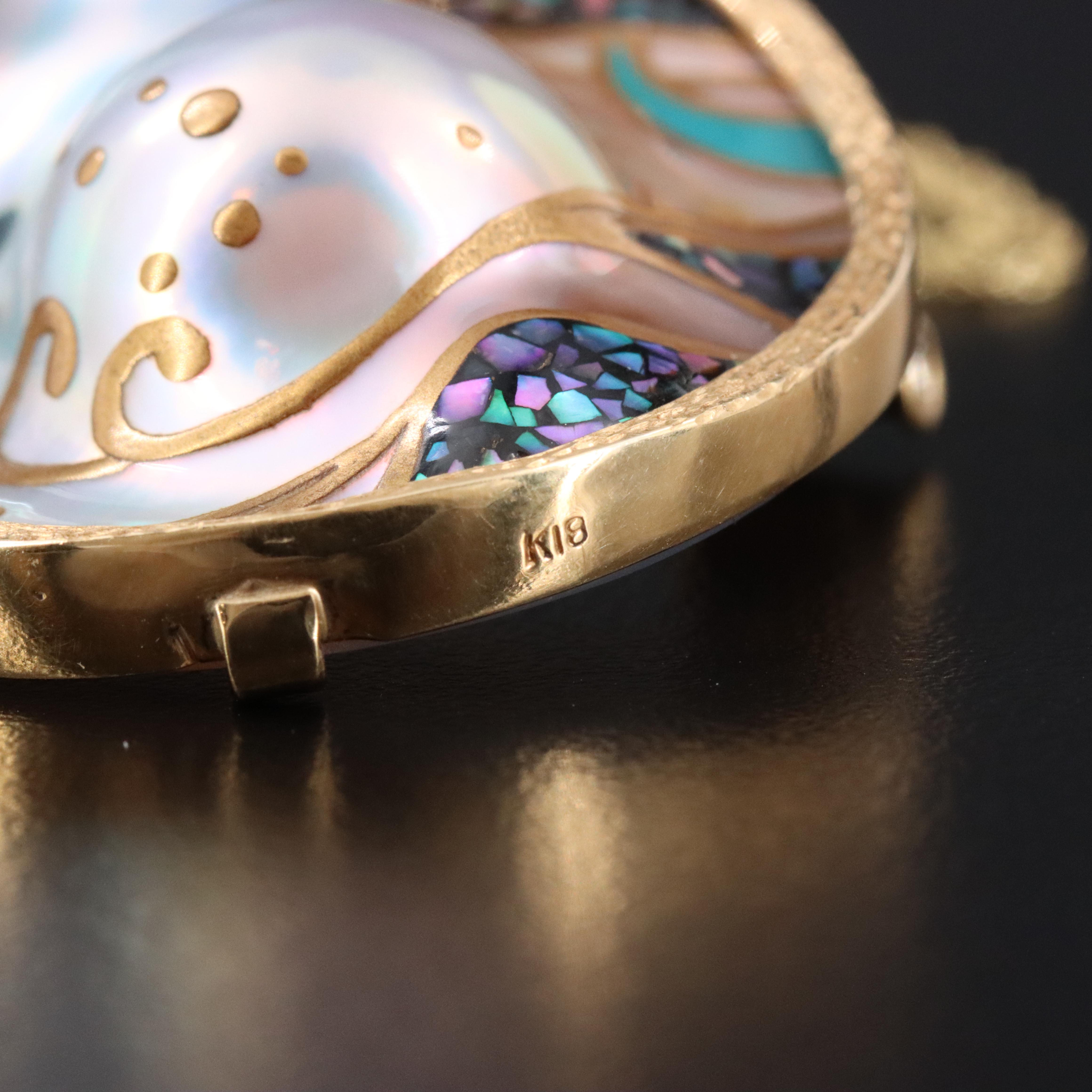 18K Painted Pearl and Abalone Enhancer and Converter Pendant Necklace