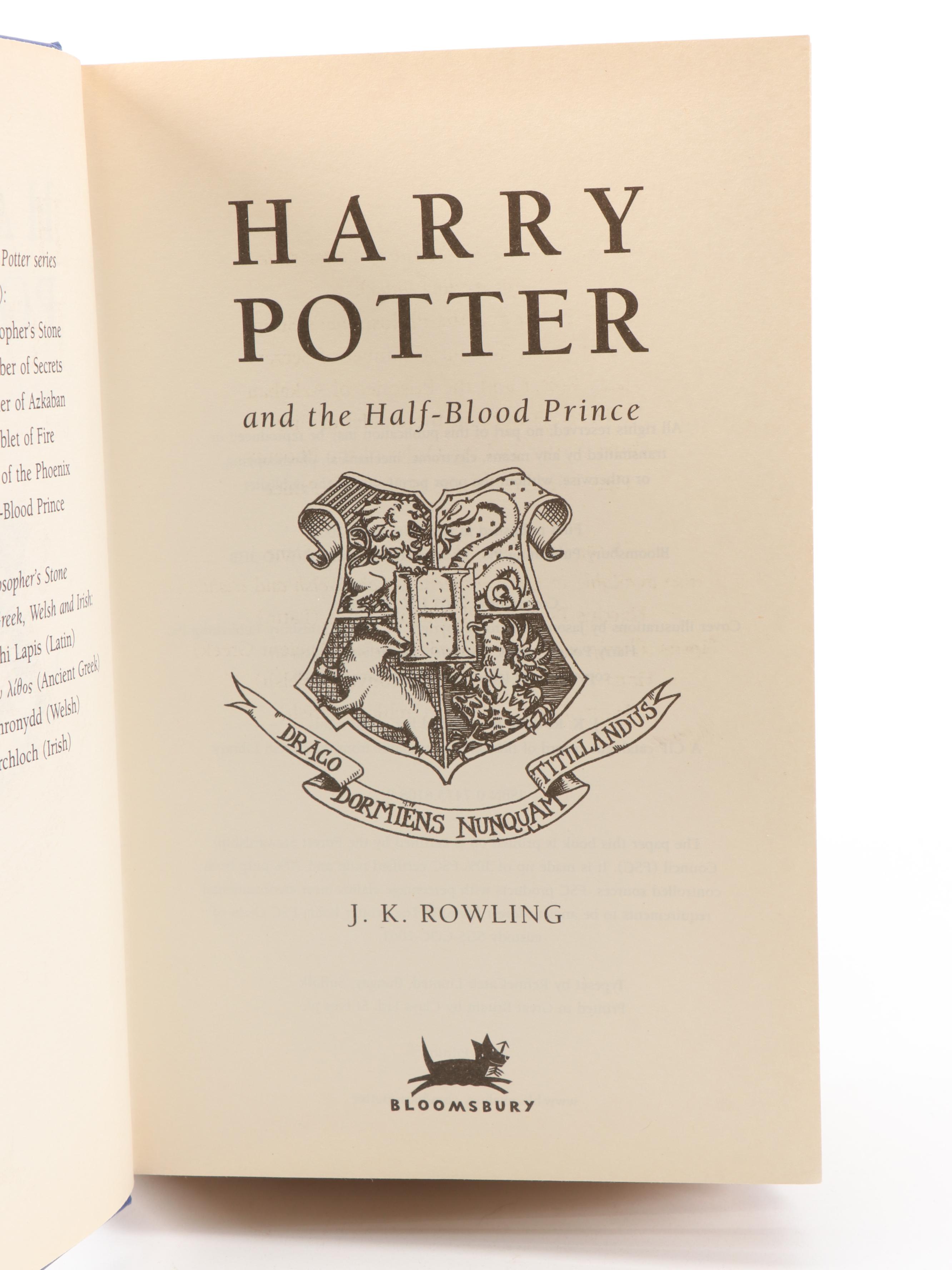 First UK Edition "Harry Potter and the Half-Blood Prince" by J. K. Rowling