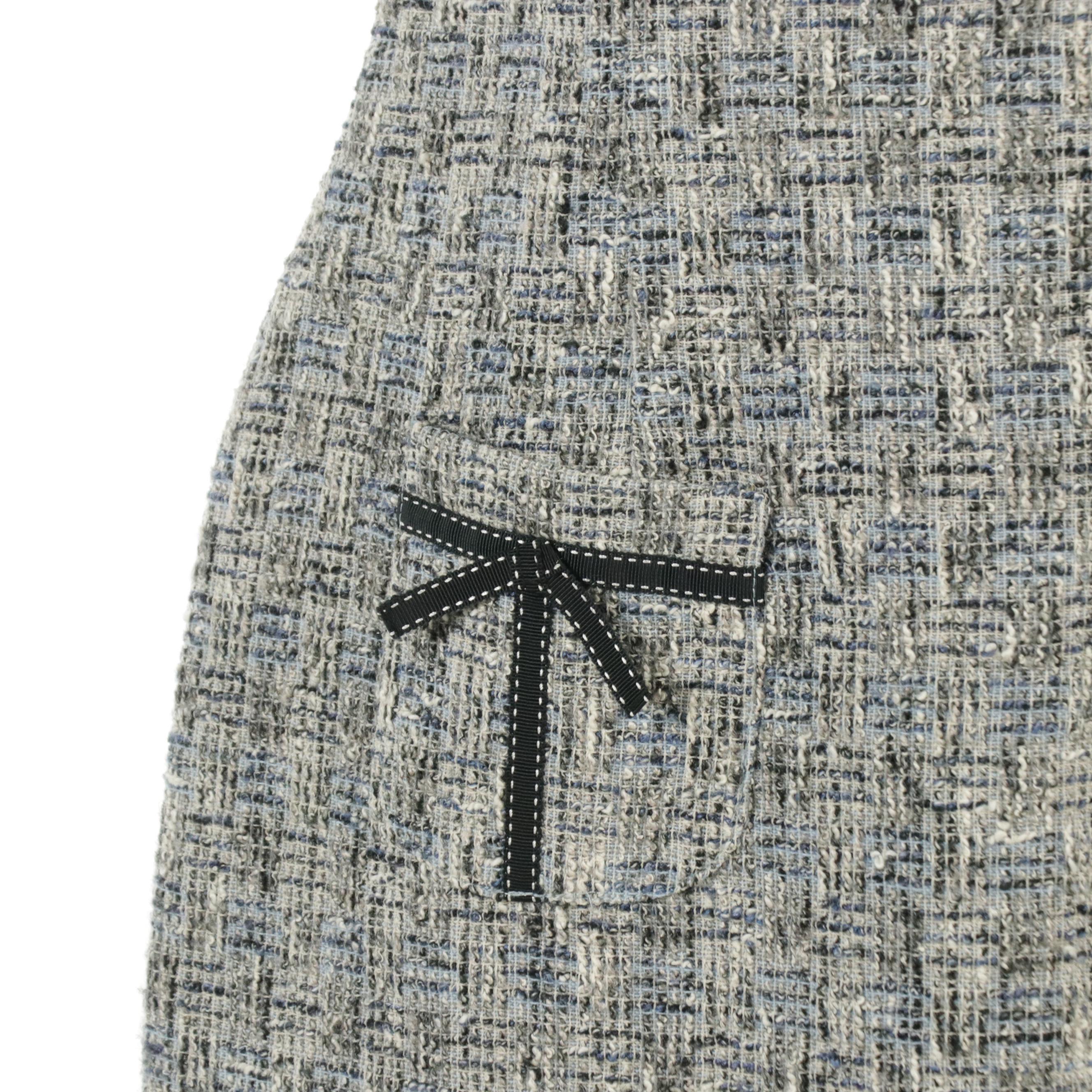 David Meister Bouclé Tweed Sleeveless Dress with Grosgrain Ribbon Trim