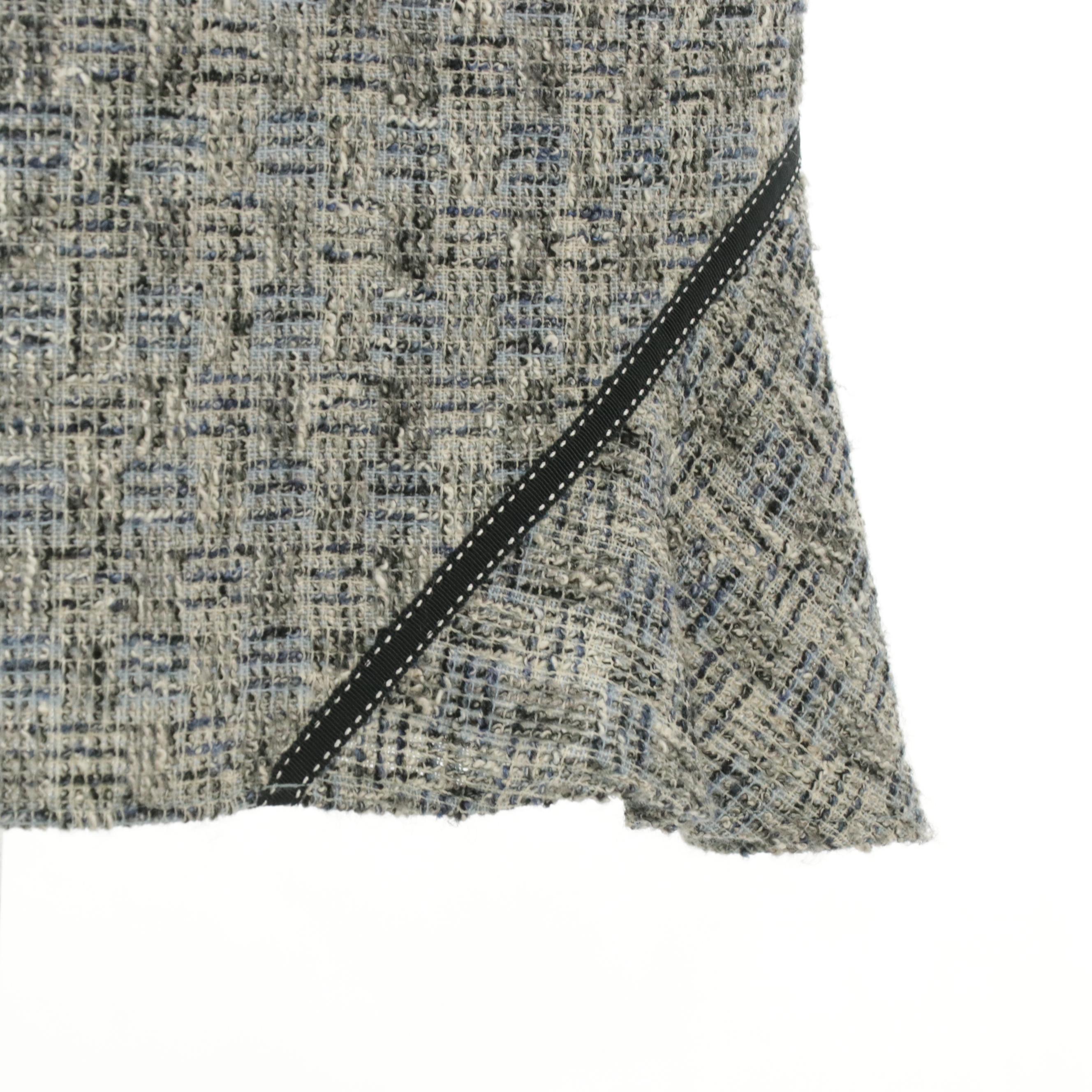 David Meister Bouclé Tweed Sleeveless Dress with Grosgrain Ribbon Trim