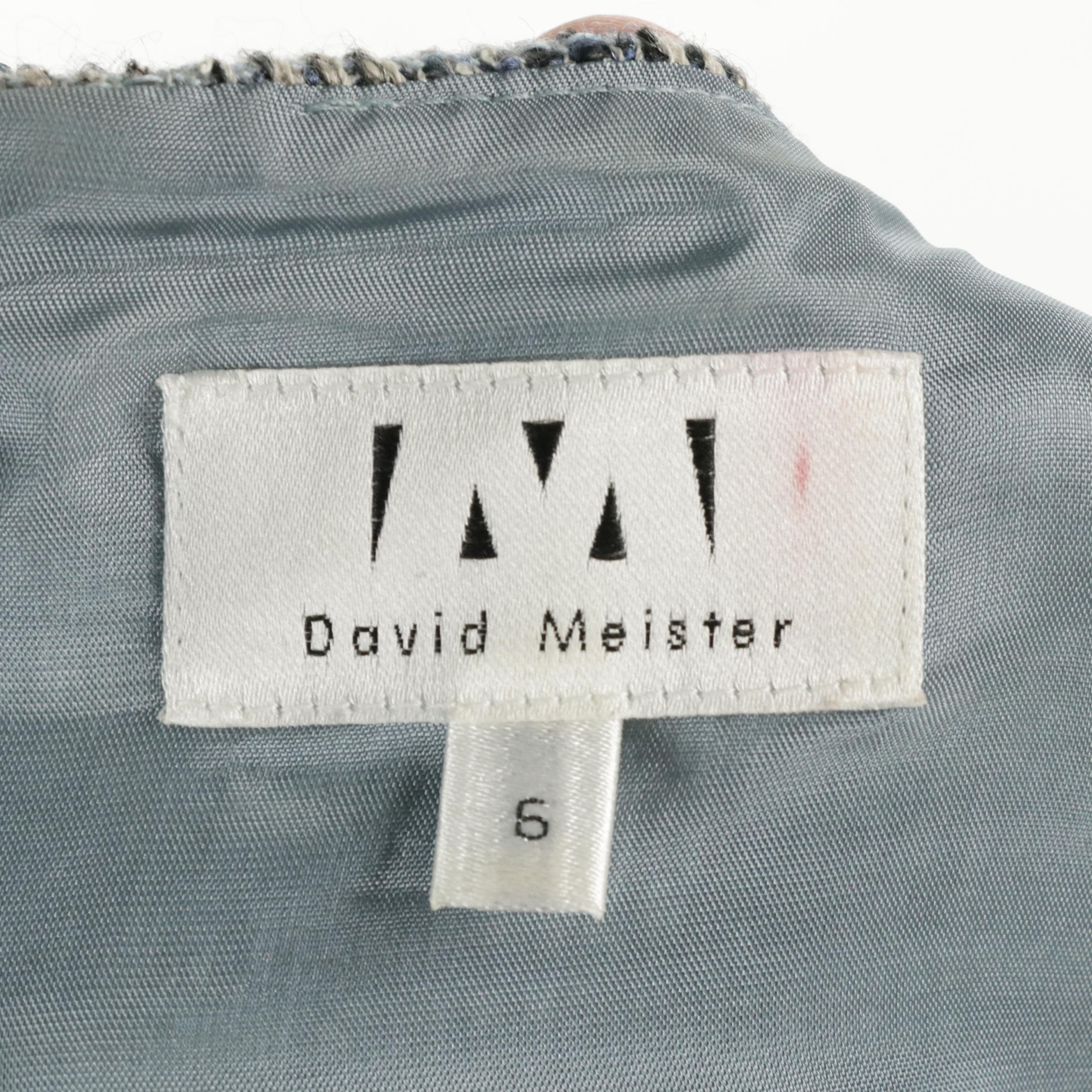 David Meister Bouclé Tweed Sleeveless Dress with Grosgrain Ribbon Trim