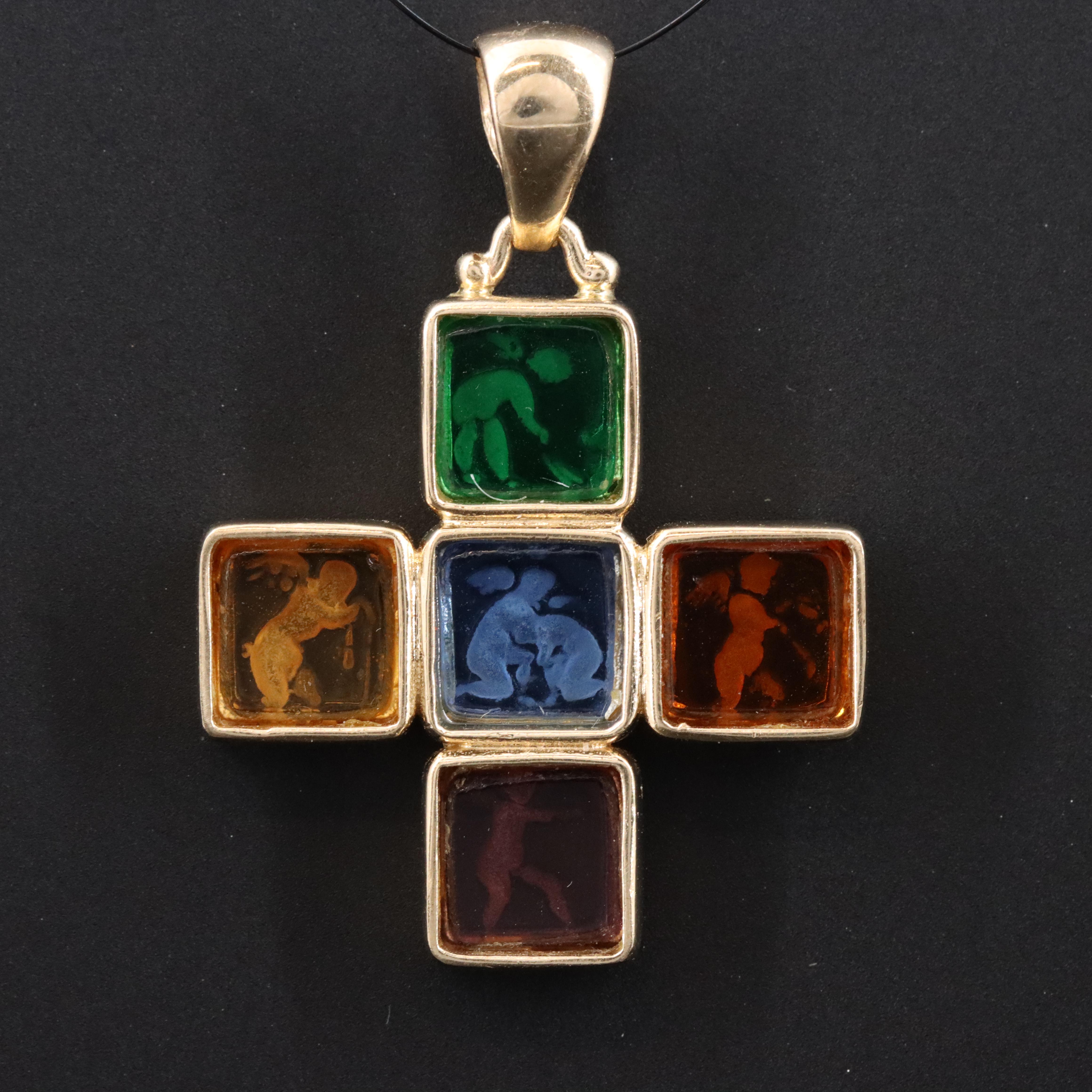 Italian 14K Intaligio Cherub Pendant