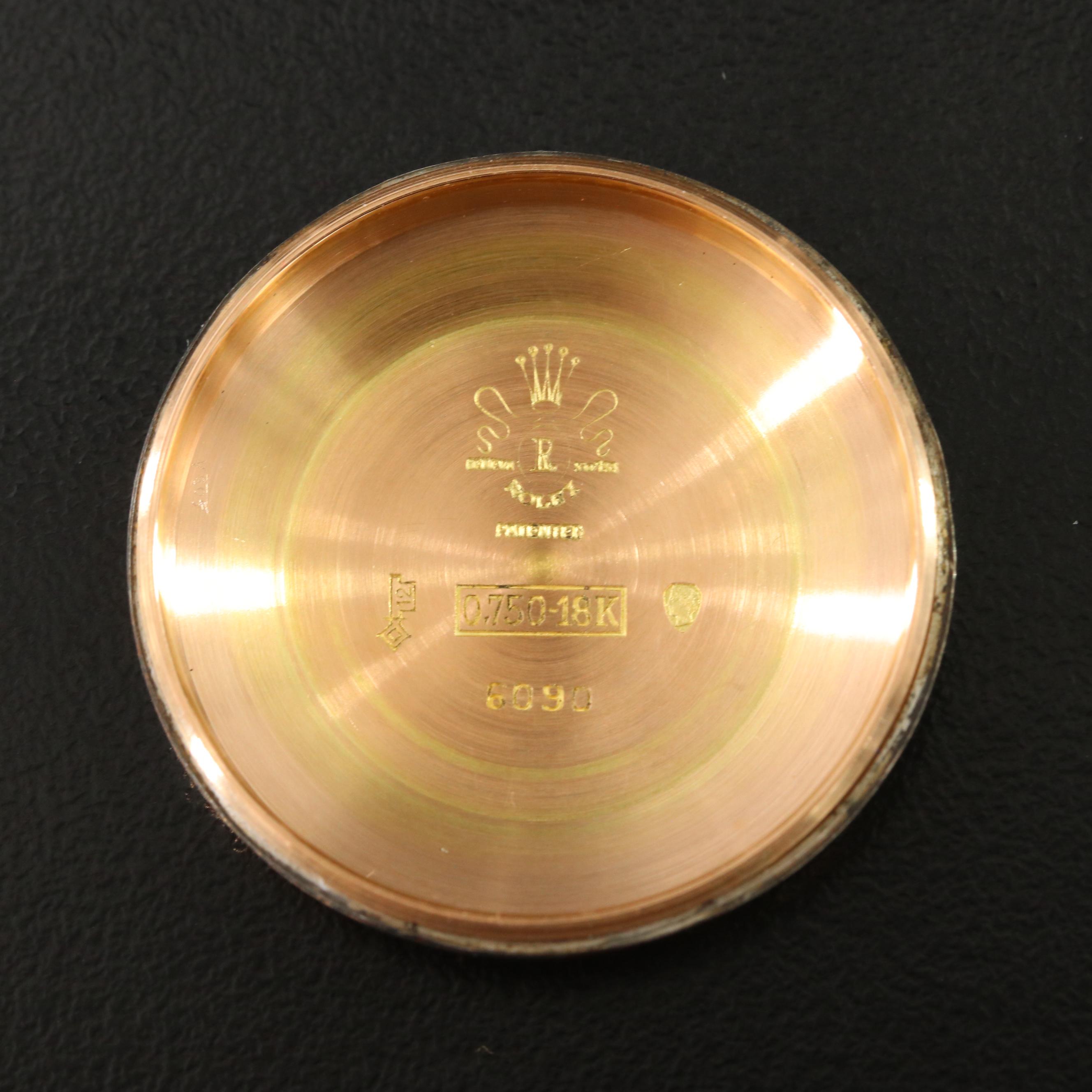 Vintage Rolex Oyster Perpetual 18K Rose Gold Bombay Model 6090 Watch