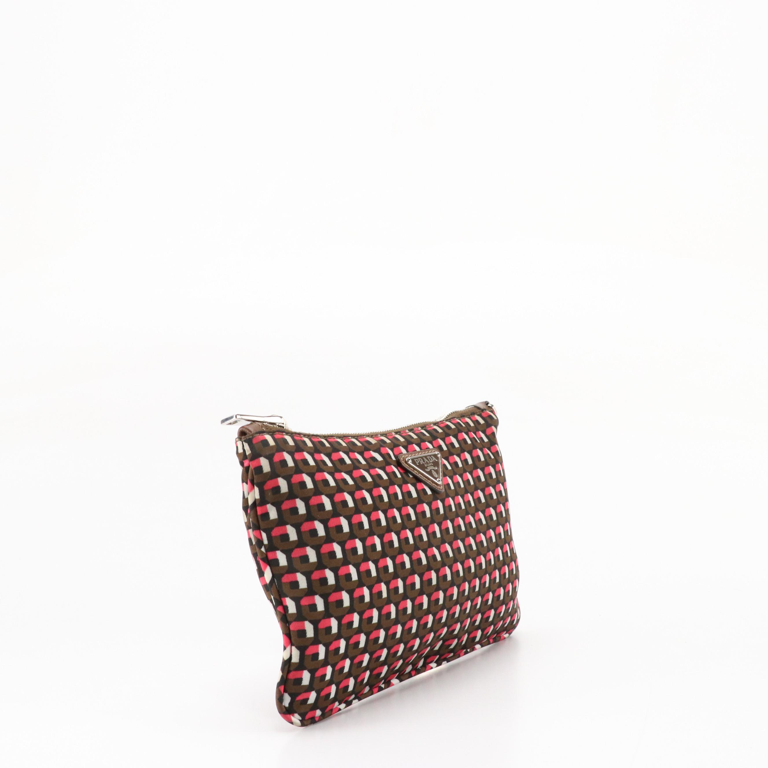 Prada Wristlet Clutch in Geometric Print Nylon and Leather