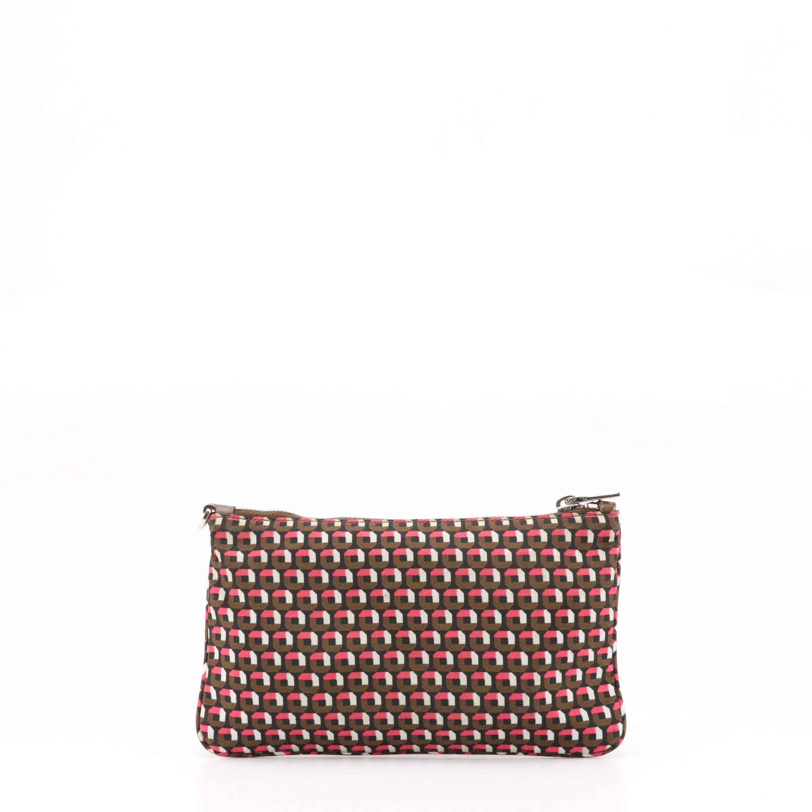 Prada Wristlet Clutch in Geometric Print Nylon and Leather