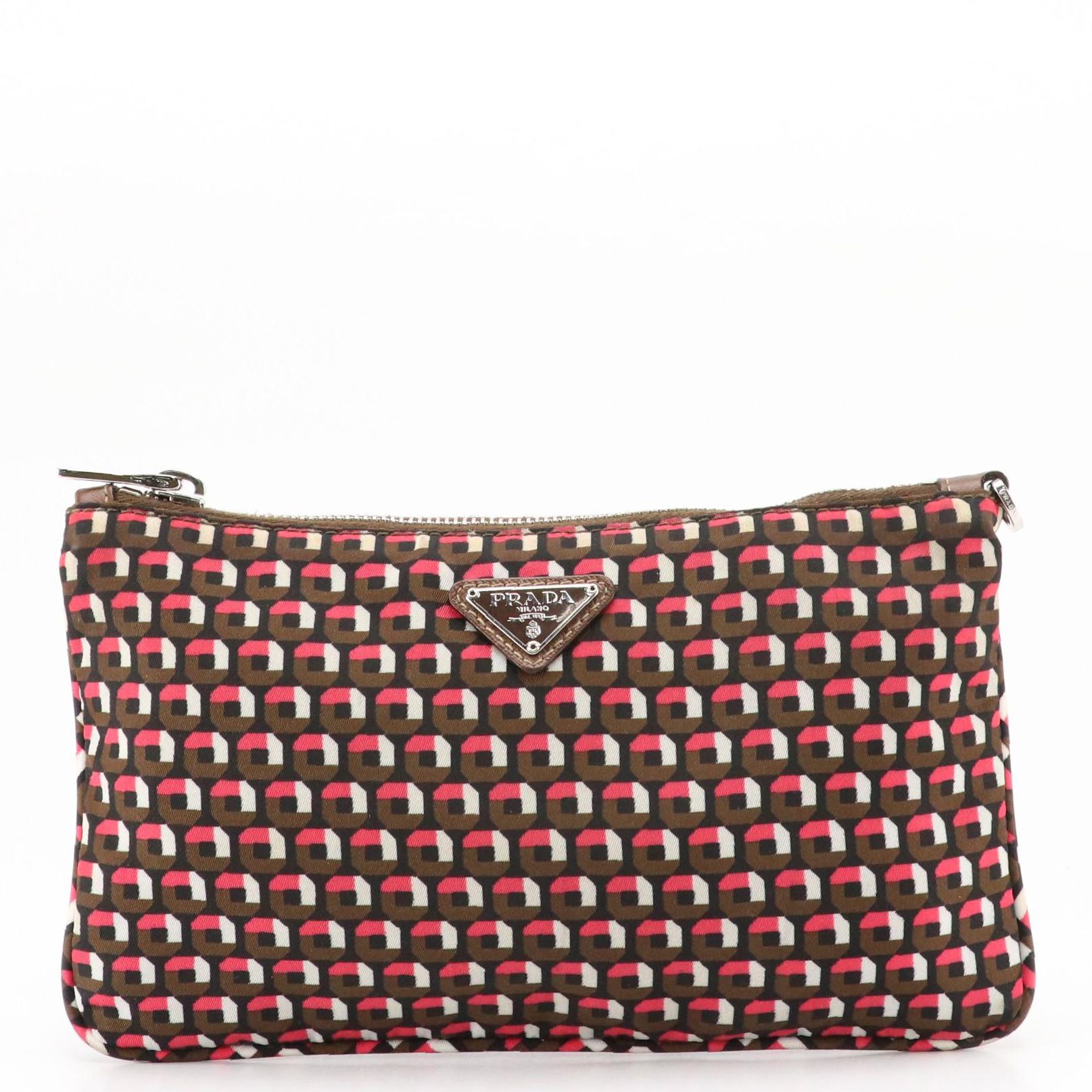 Prada Wristlet Clutch in Geometric Print Nylon and Leather