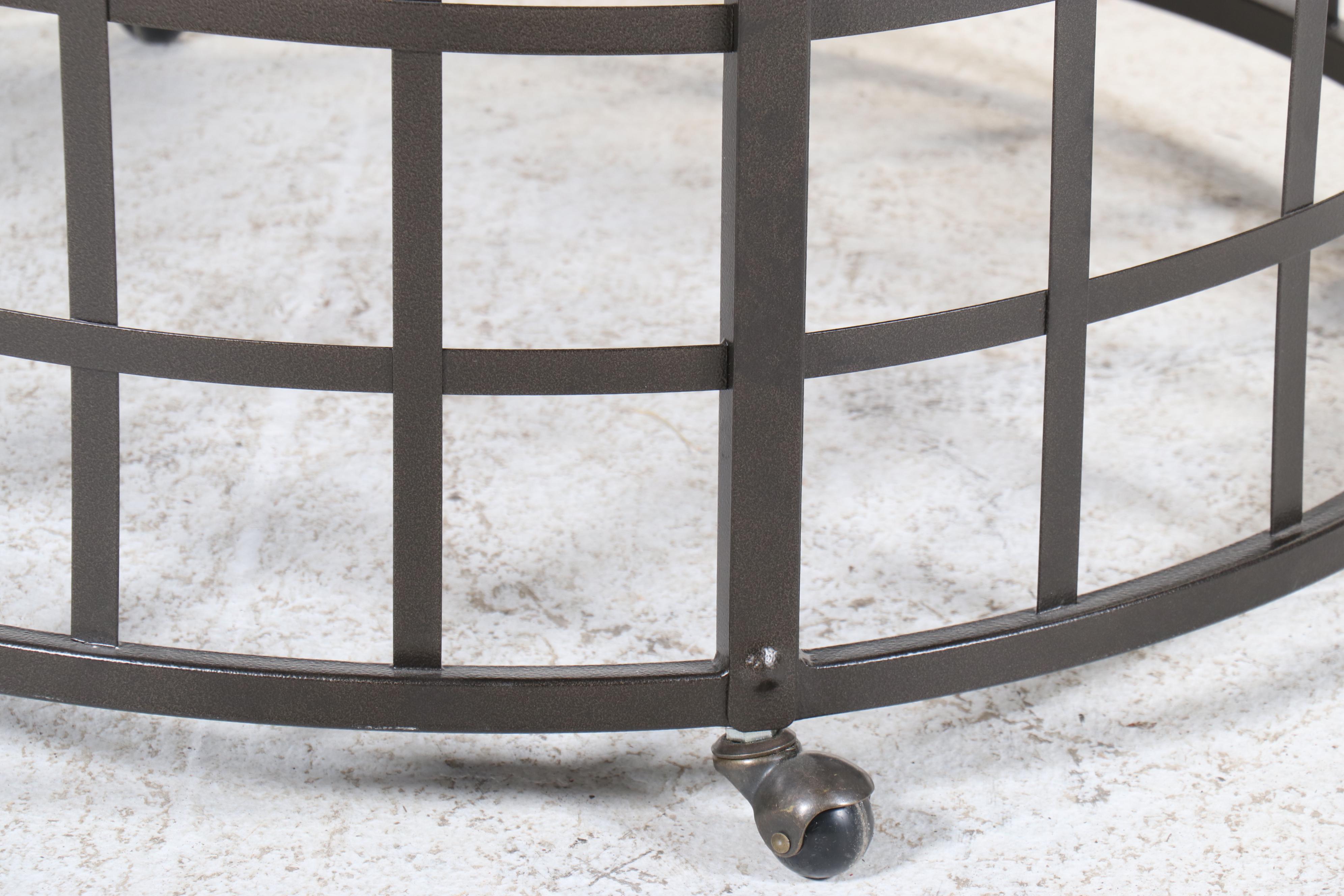 Contemporary Laminate and Metal Cylindrical Coffee Table on Casters