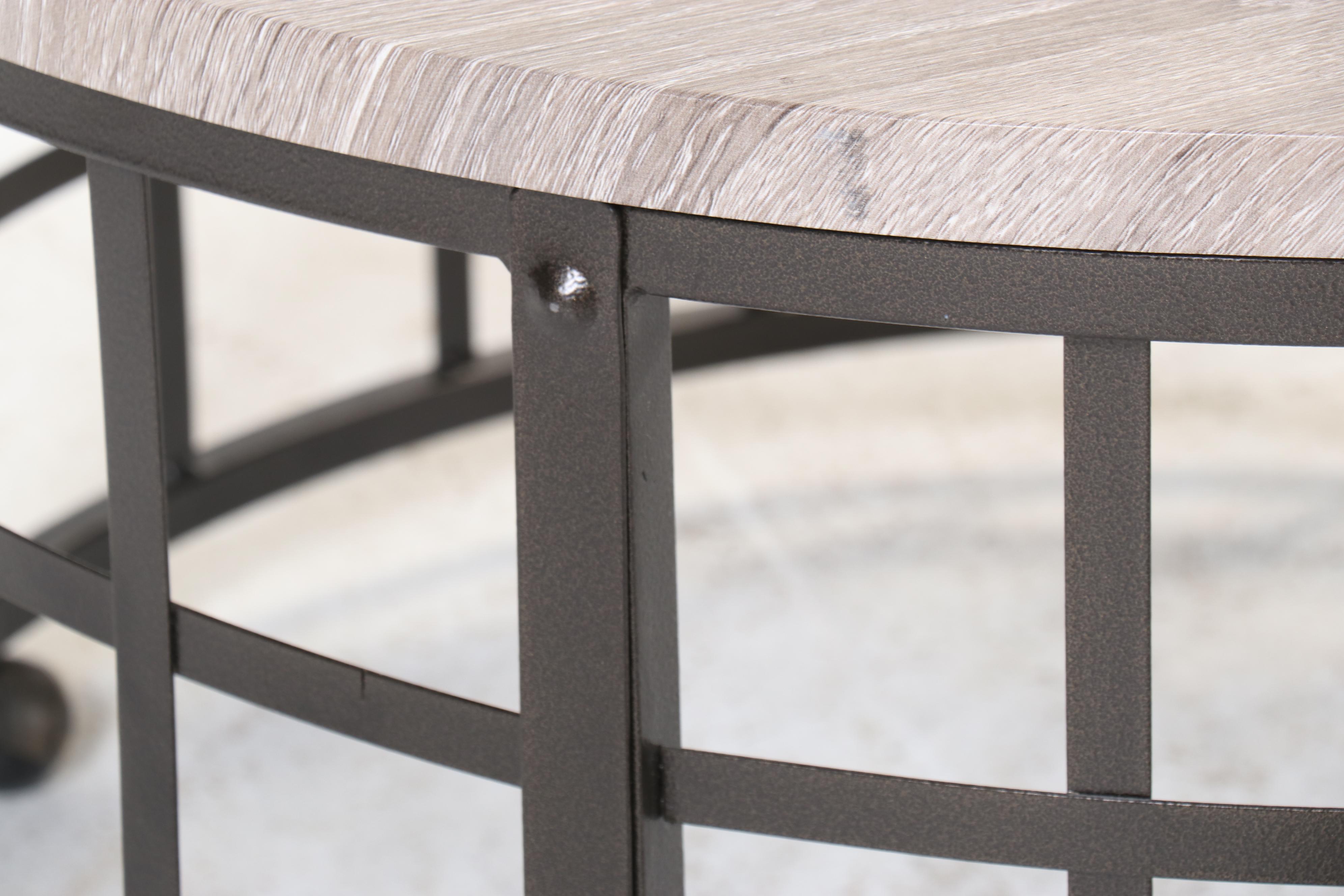 Contemporary Laminate and Metal Cylindrical Coffee Table on Casters