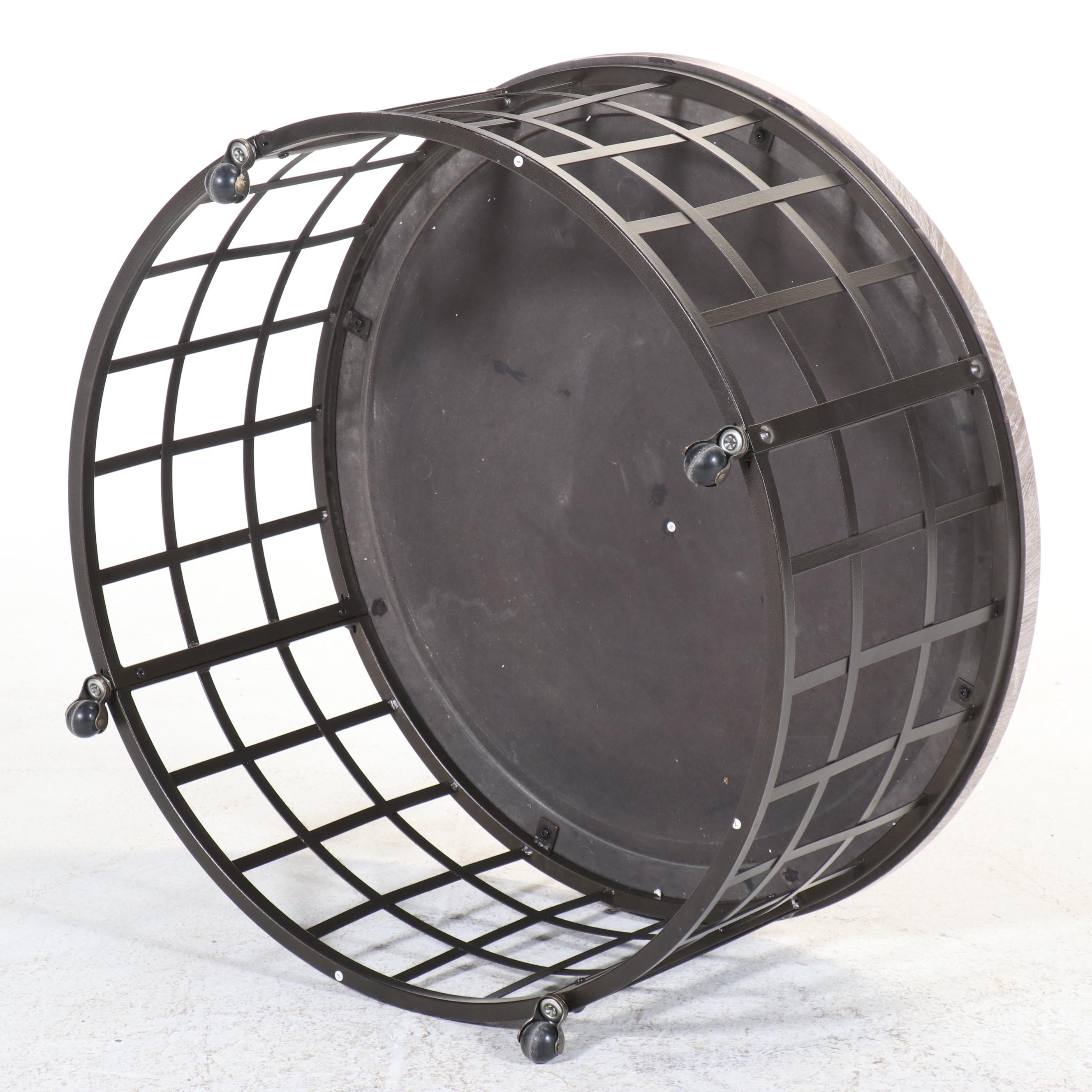 Contemporary Laminate and Metal Cylindrical Coffee Table on Casters